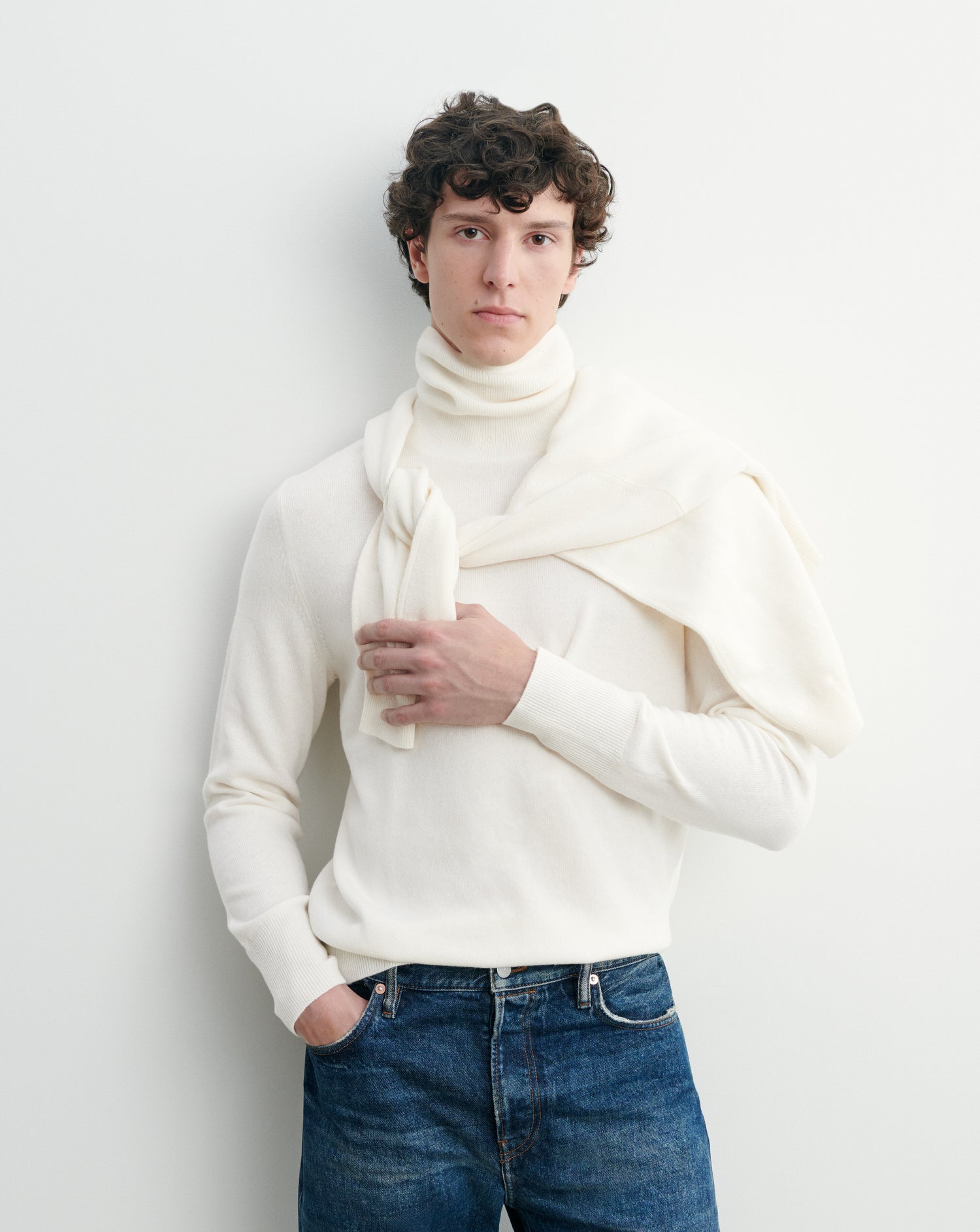 Pull col roulé classique-NATUREL-100% cachemire