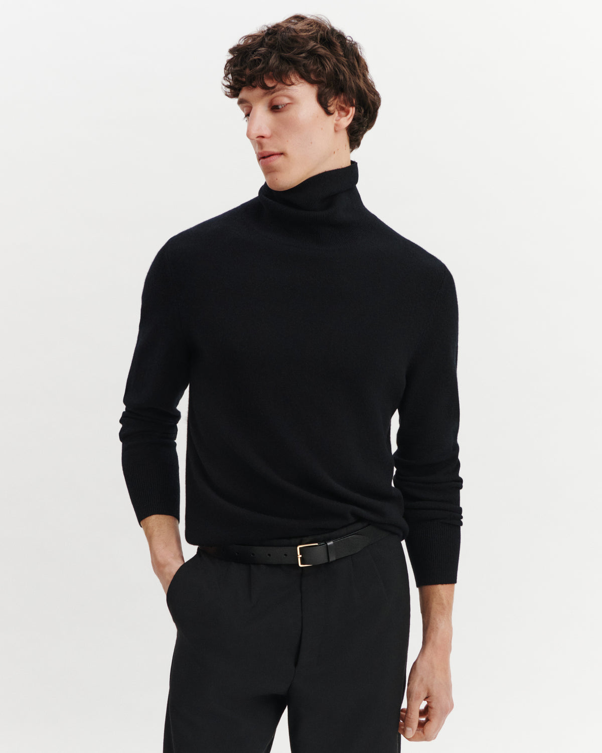 Pull col roulé classique-NOIR-100% cachemire