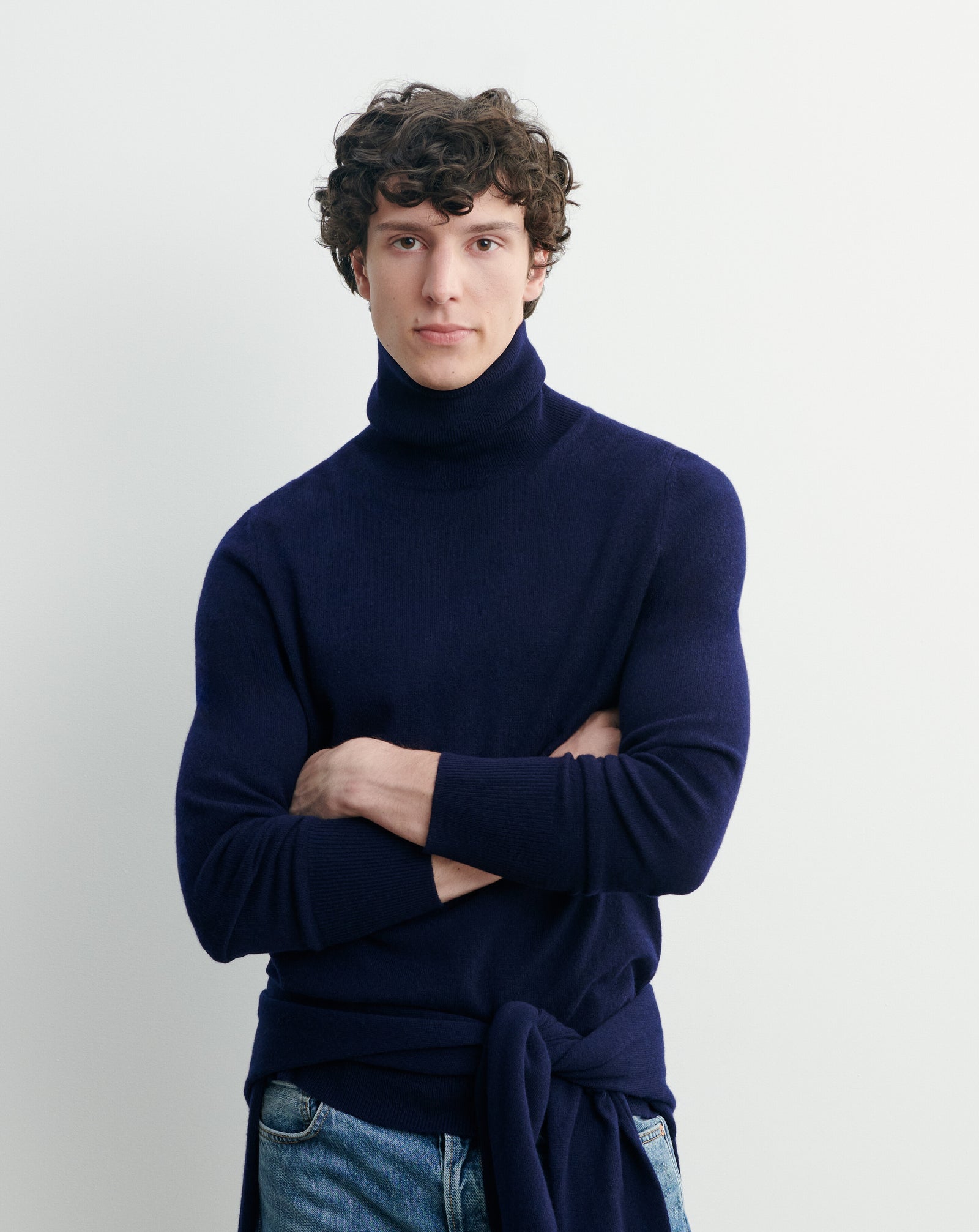 Pull col roulé classique-MARINE-100% cachemire