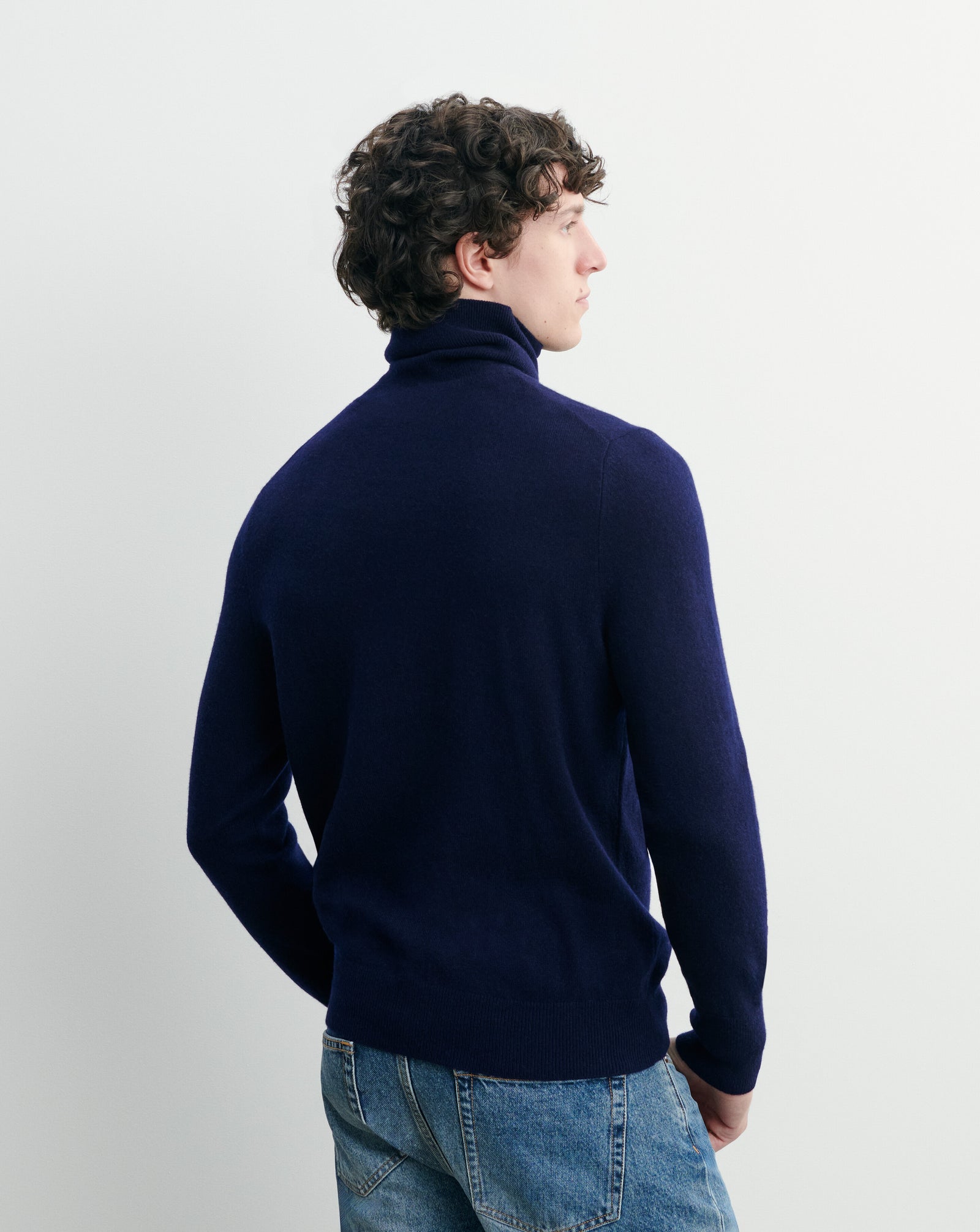 Pull col roulé classique-MARINE-100% cachemire