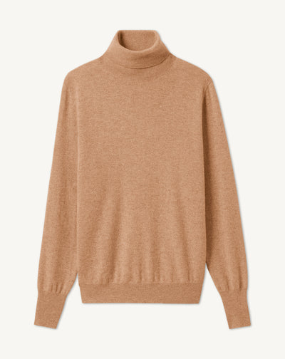 Pull col roulé classique-CARAMEL-100% CACHEMIRE