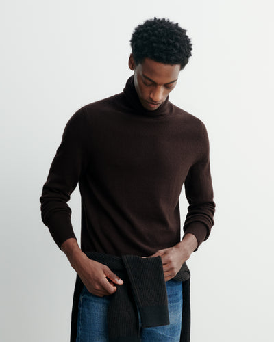 Pull col roulé classique-CHOCOLAT-100% cachemire