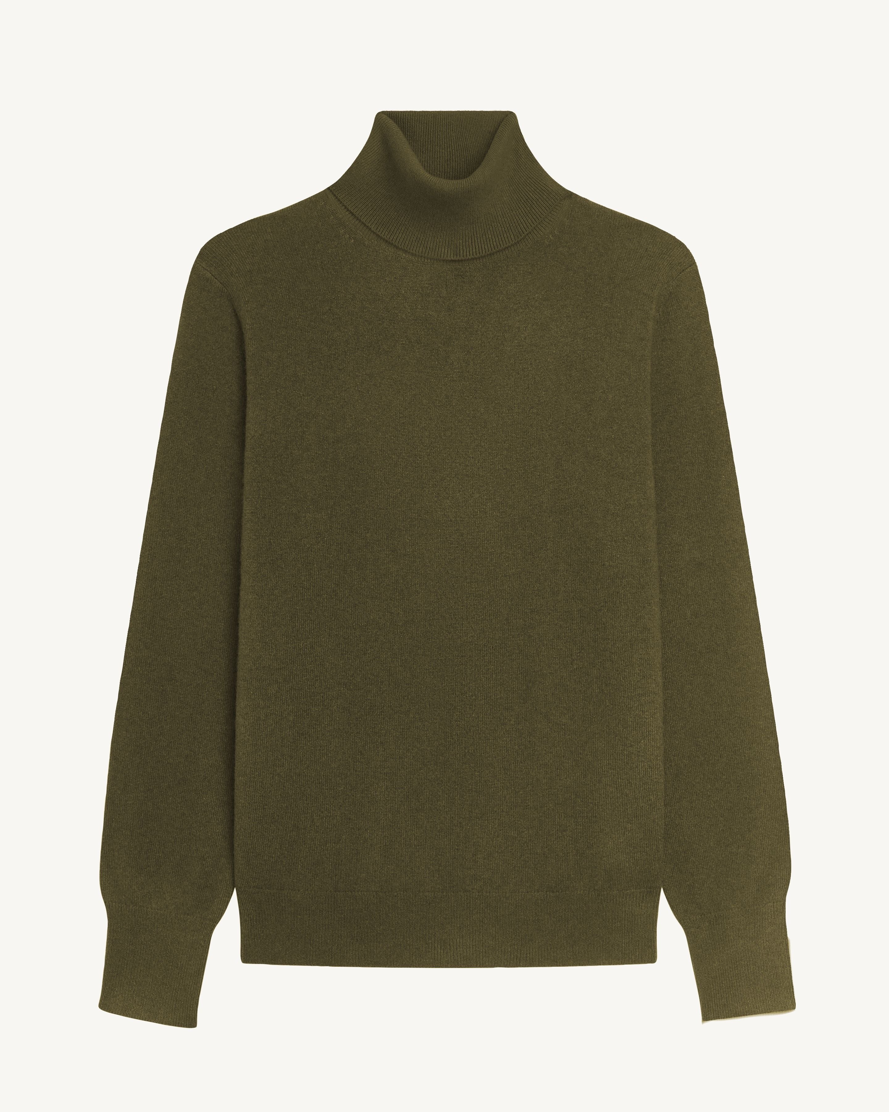 Pull col roulé classique-OLIVE-100% cachemire