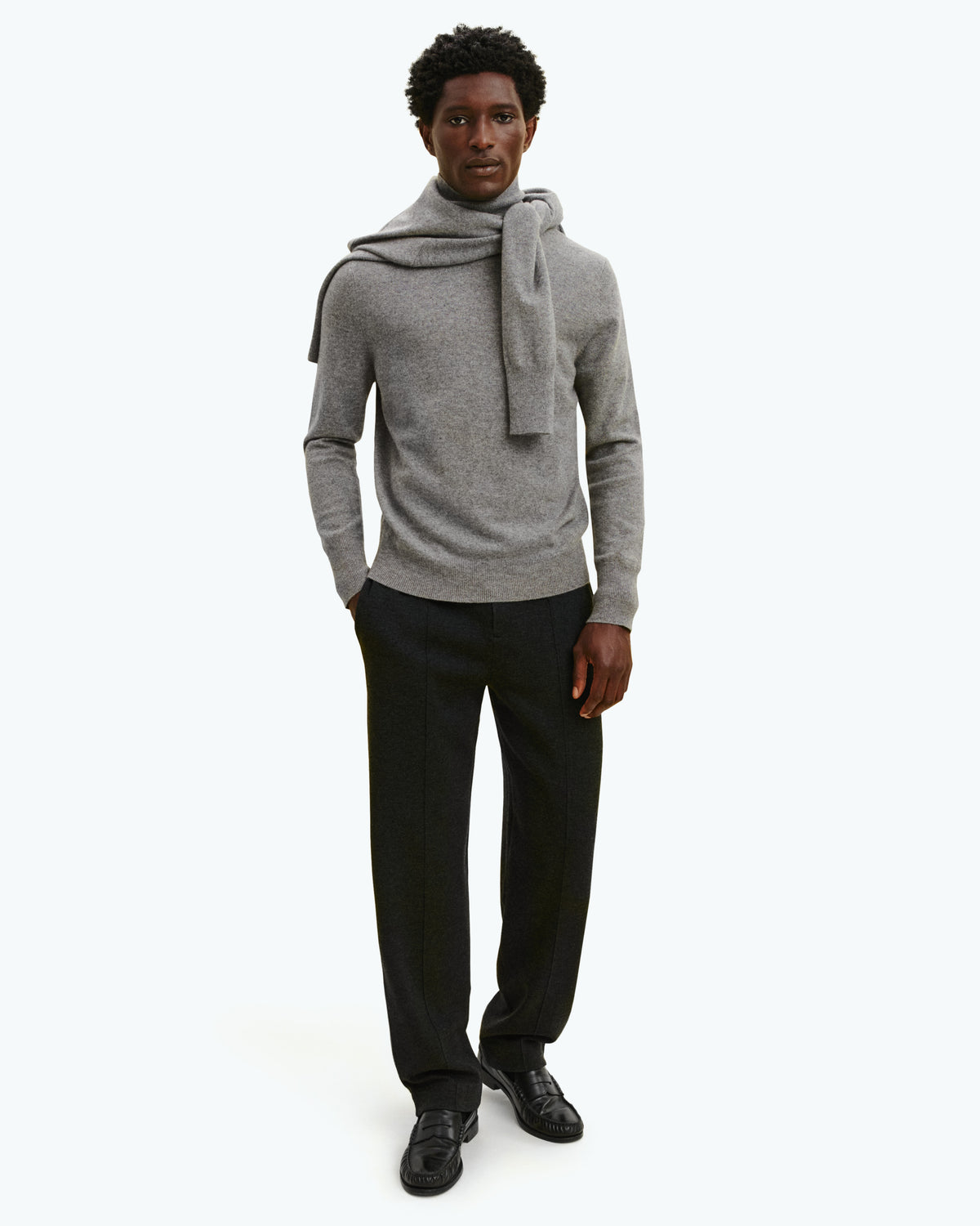 Pull col roulé classique-GRIS METEORITE-100% cachemire