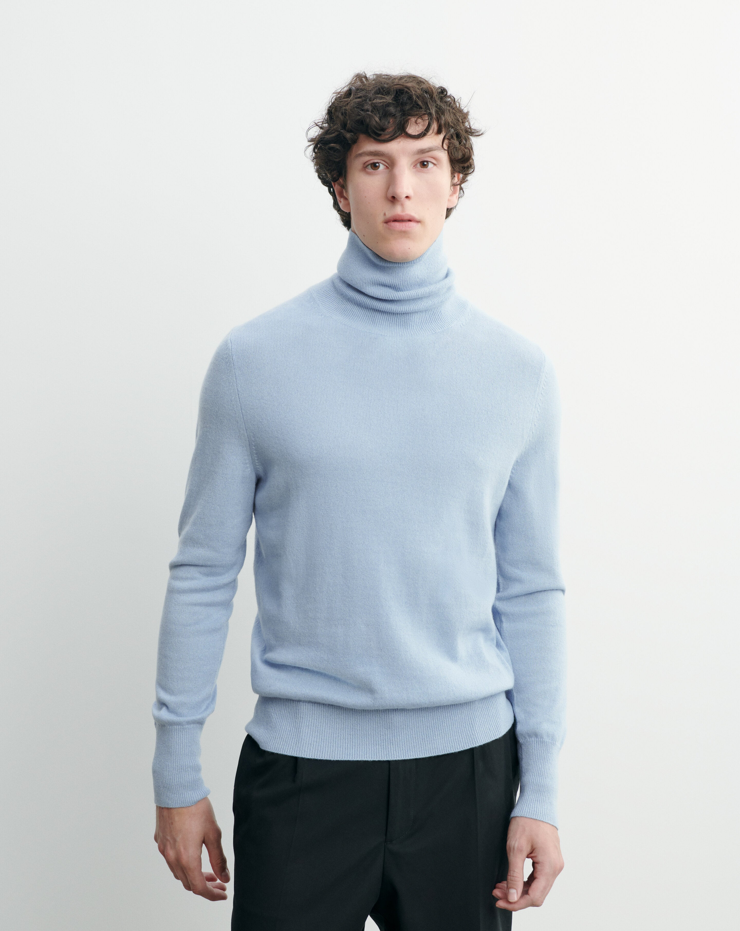 Pull col roulé classique-BLEU CONCORDE-100% cachemire