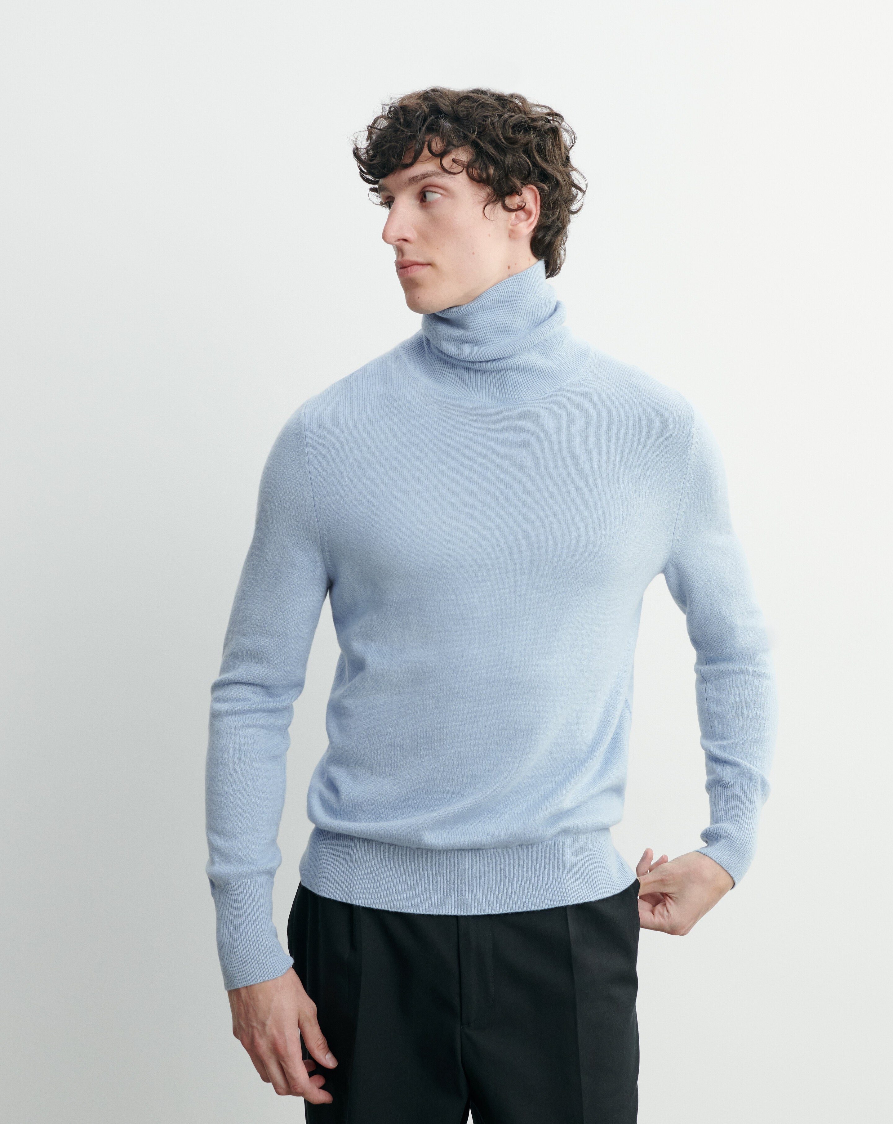Pull col roulé classique-BLEU CONCORDE-100% cachemire