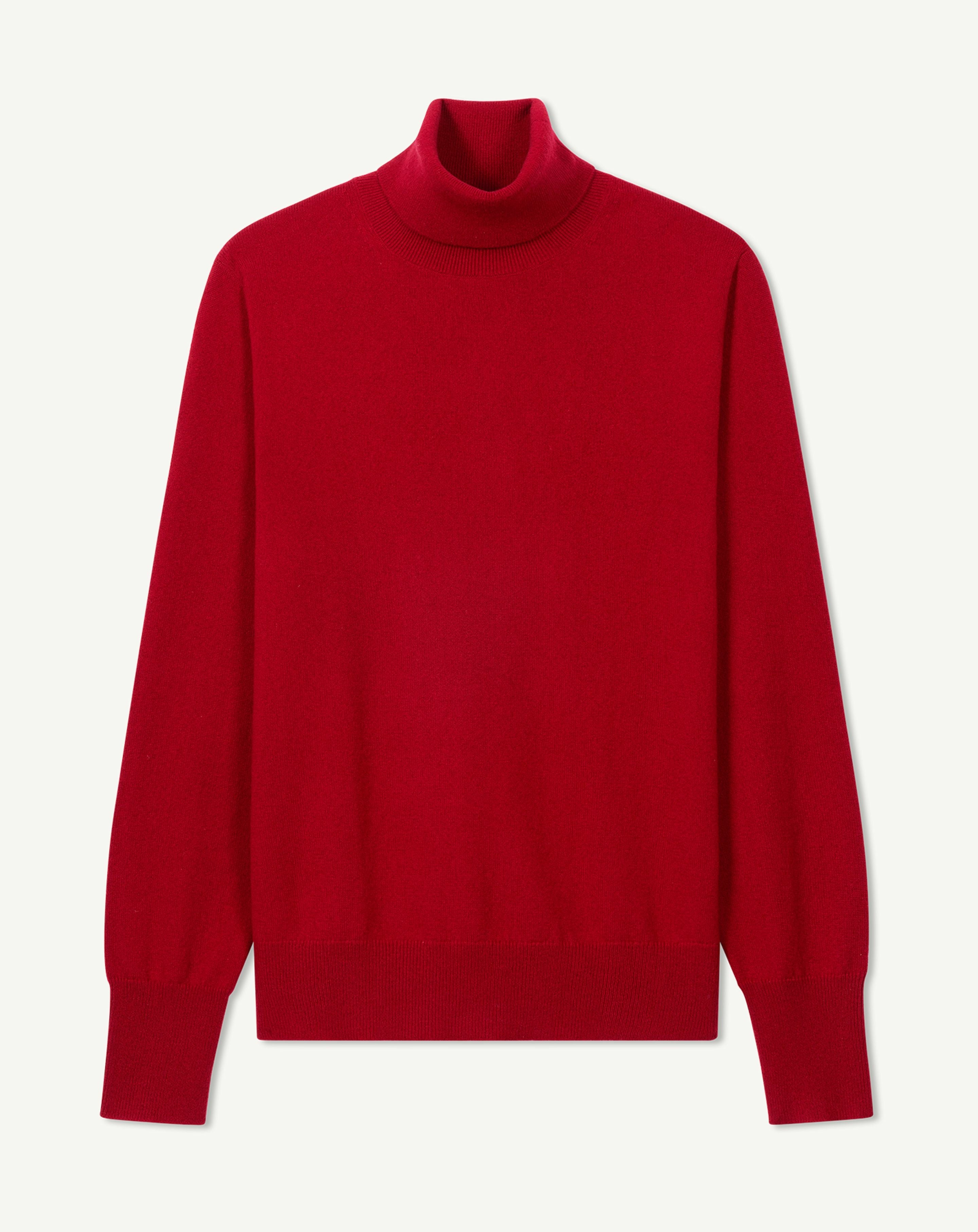 Pull col roulé classique-ROUGE TANGO-100% cachemire