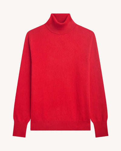Pull col roulé classique-ROUGE QUARANTE-100% cachemire