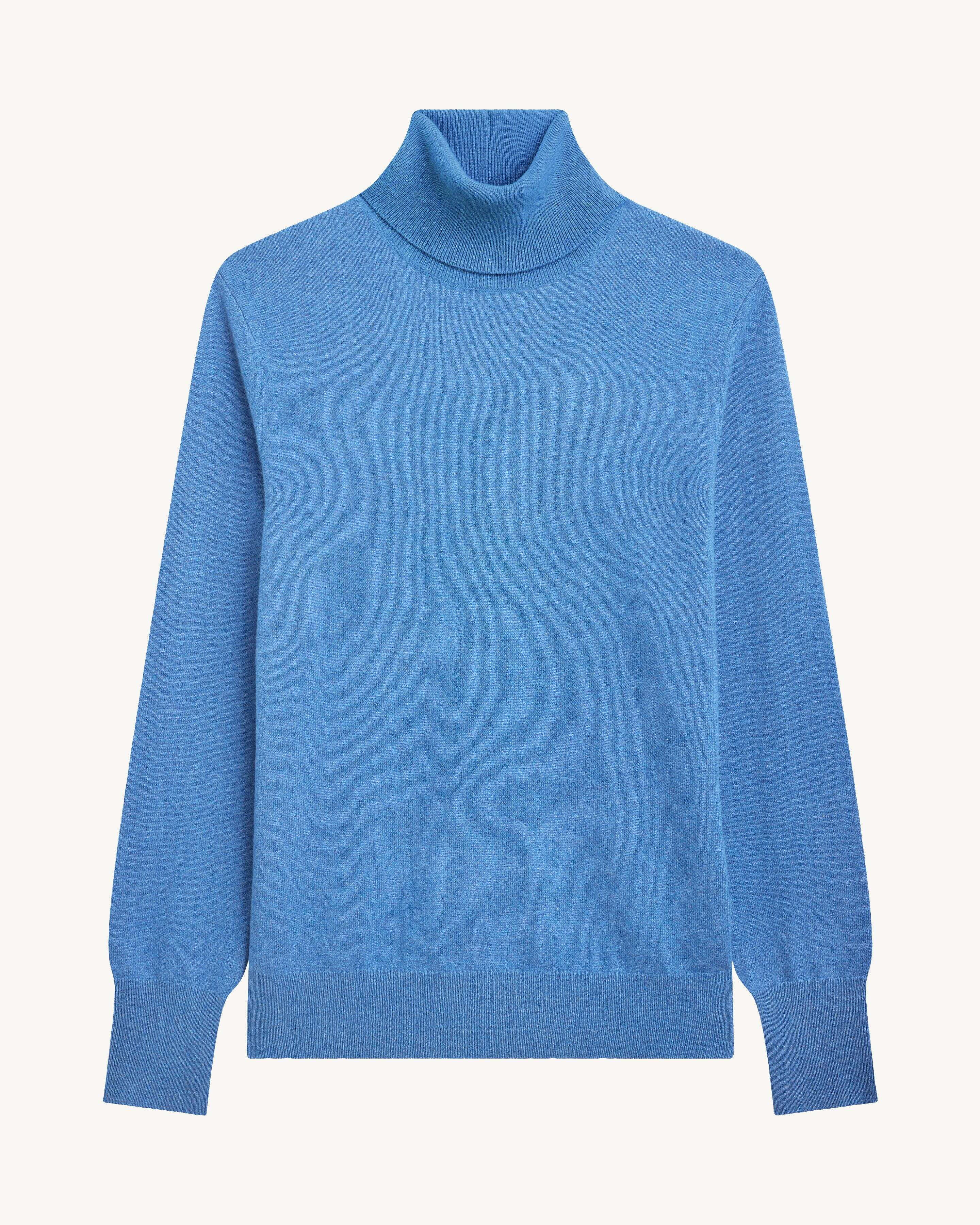 Pull col roulé classique-BLEU DE DELFT-100% cachemire