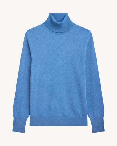 Pull col roulé classique-BLEU DE DELFT-100% cachemire