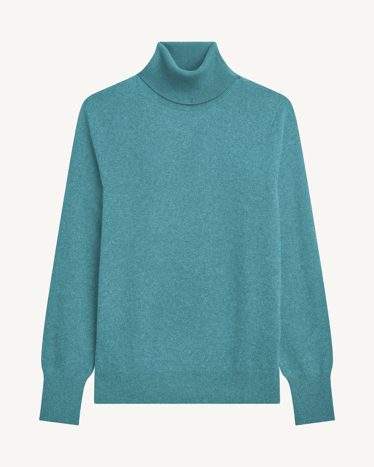 Pull col roulé classique-CYAN-100% cachemire