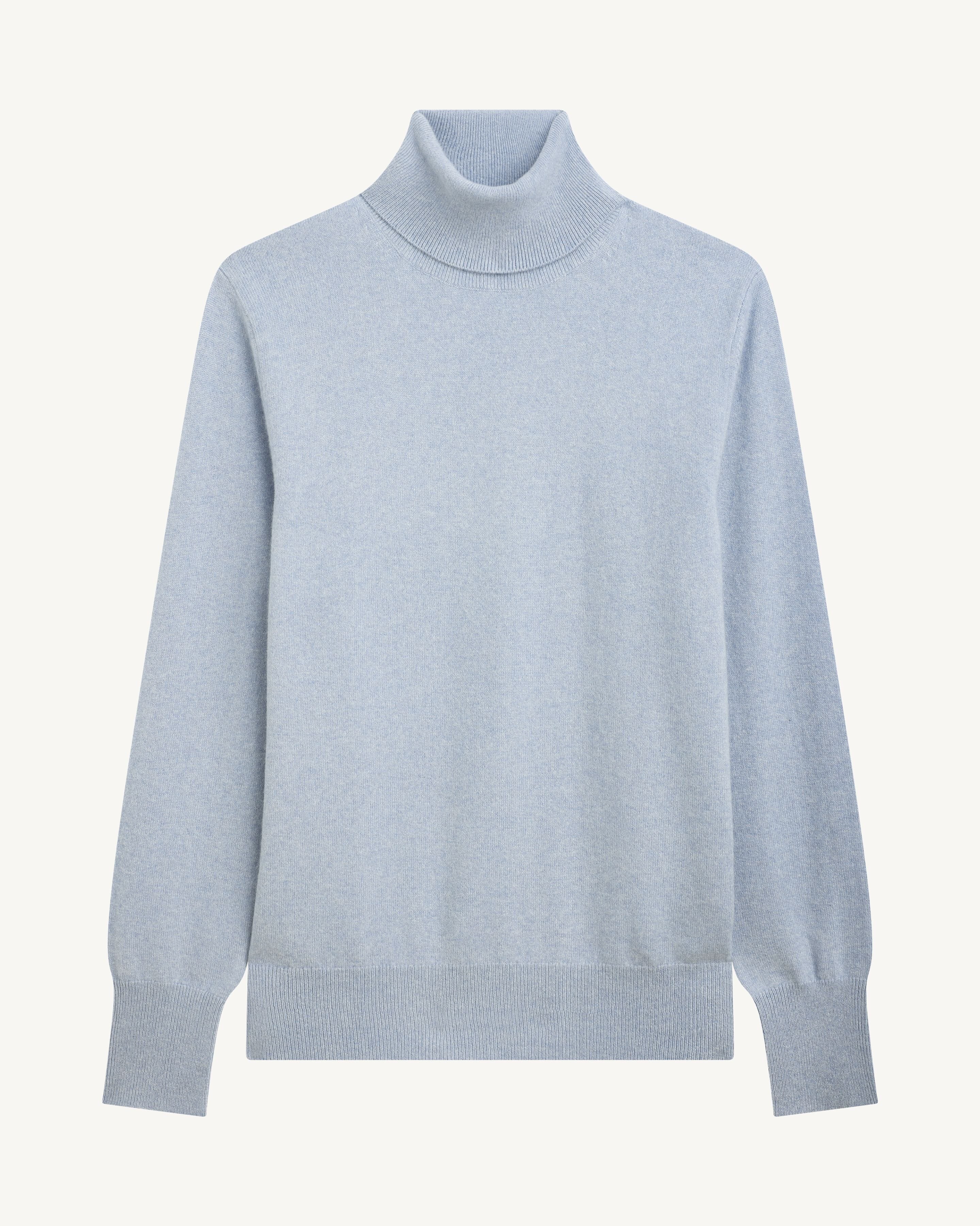 Pull col roulé classique-BLEU GLACIER-100% cachemire