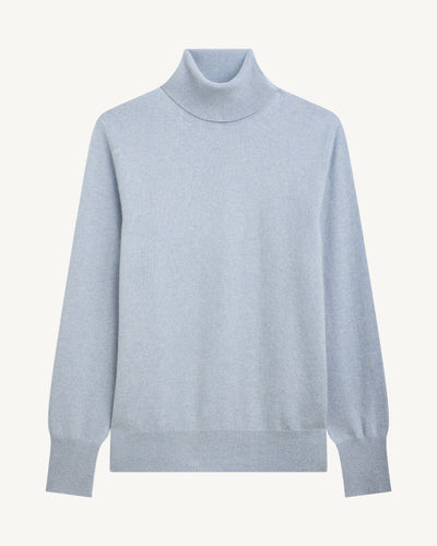 Pull col roulé classique-BLEU GLACIER-100% cachemire
