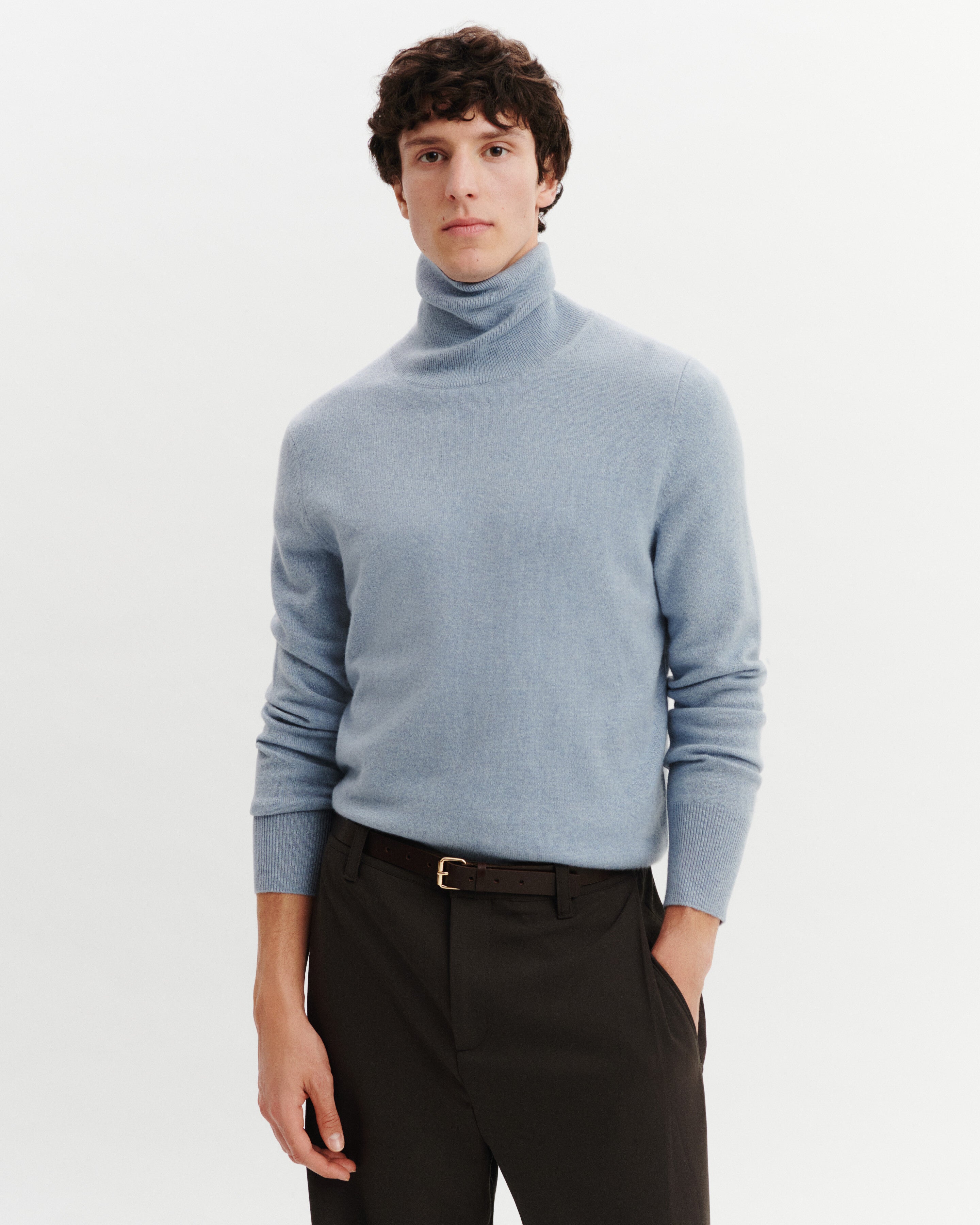 Pull col roulé Origines-BLEU GLACIER-100% cachemire