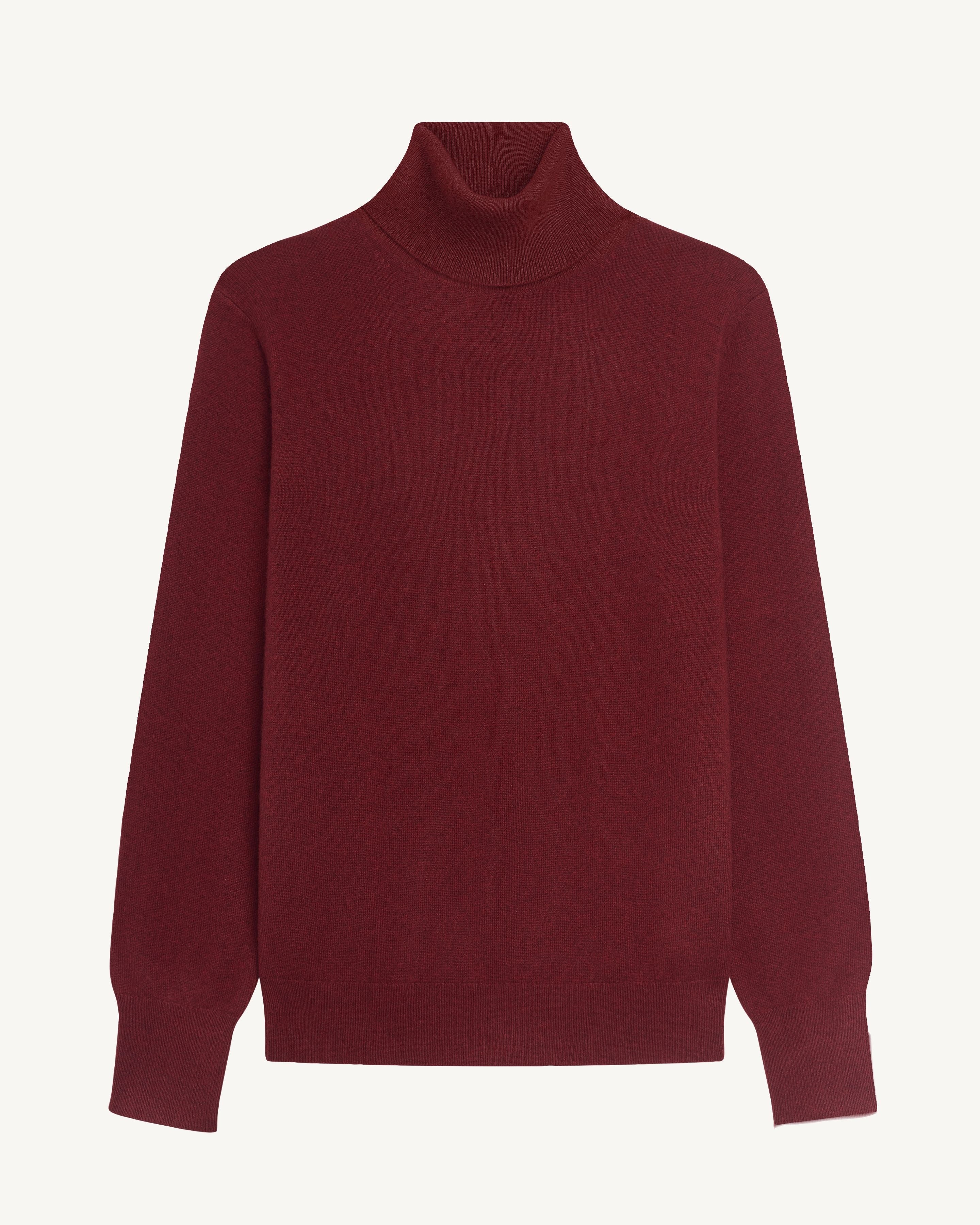 Pull col roulé classique-ROUGE D'ORIENT-100% cachemire