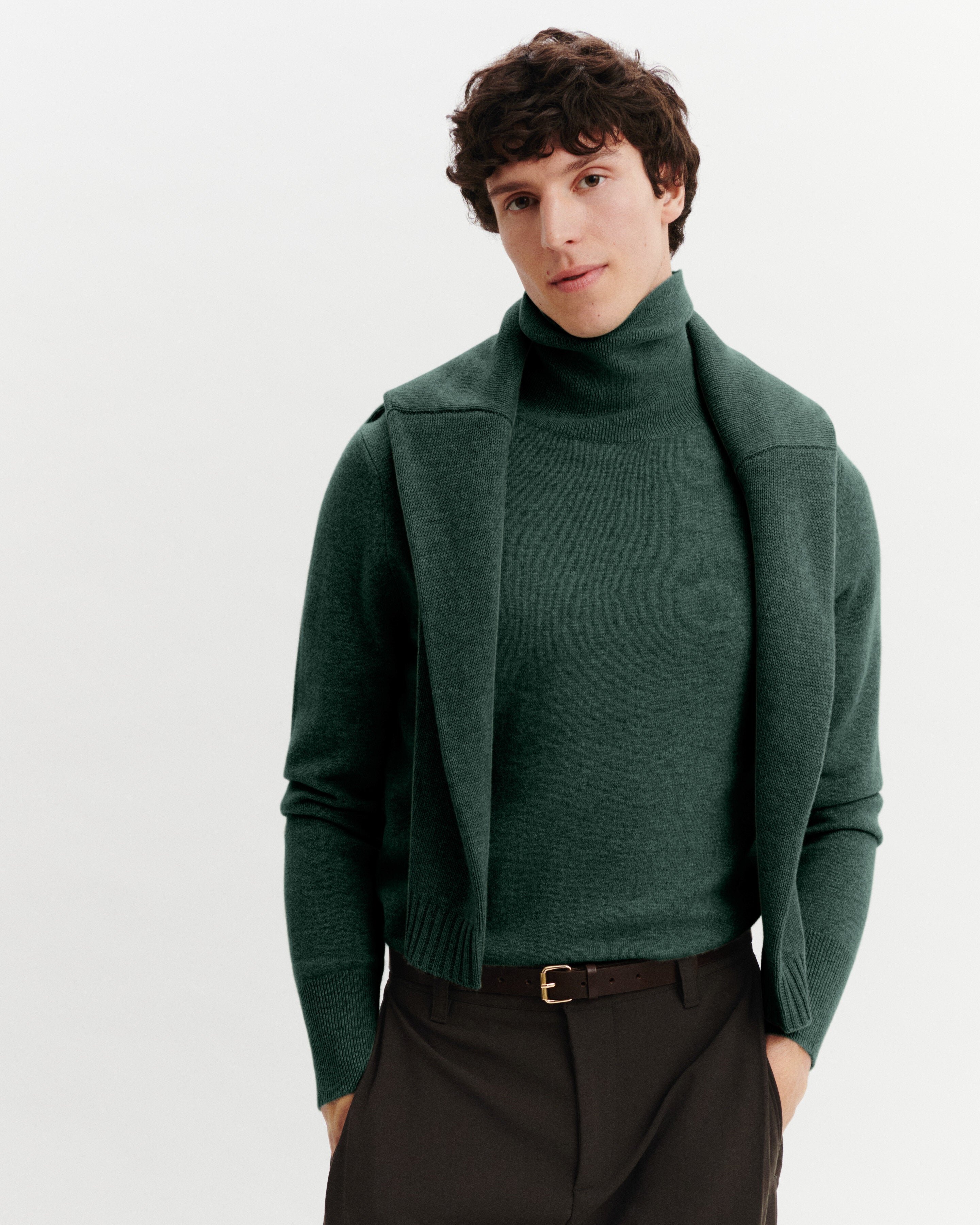 Pull col roulé Origines-VERT SAPHIR-100% cachemire