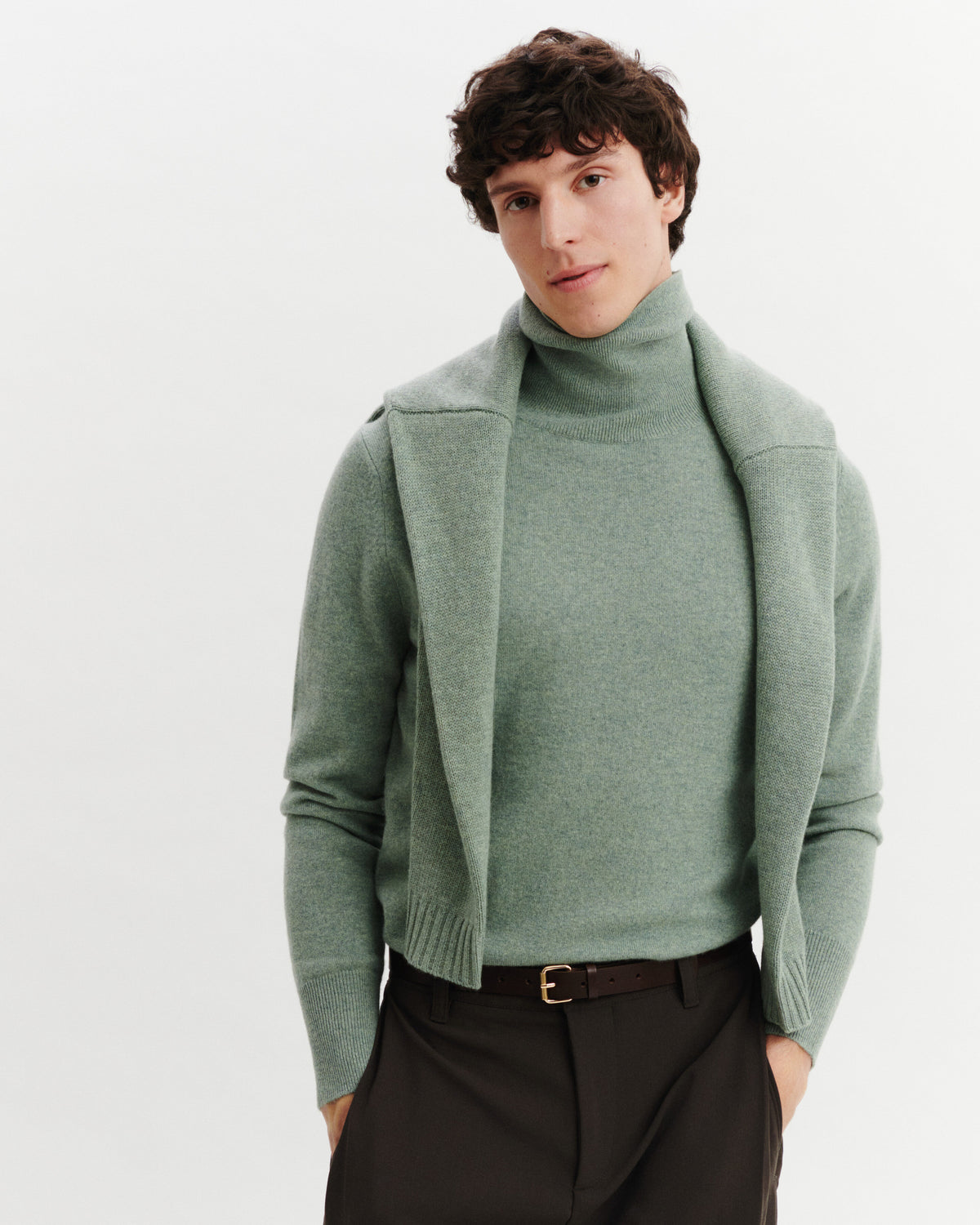 Pull col roulé Origines-VERT DE GRIS-100% cachemire