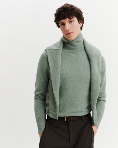 Pull col roulé Origines-VERT DE GRIS-100% cachemire