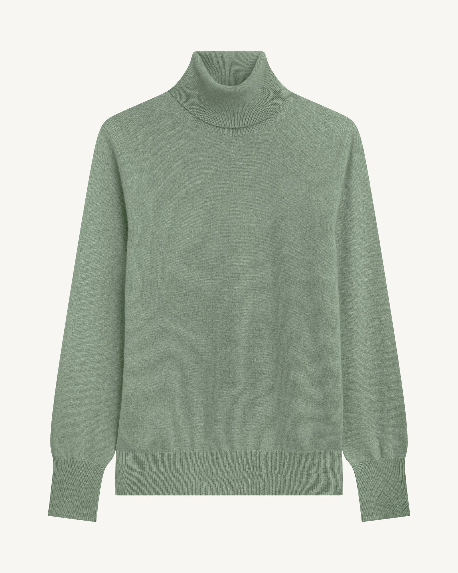 Pull col roulé classique-VERT DE GRIS-100% cachemire