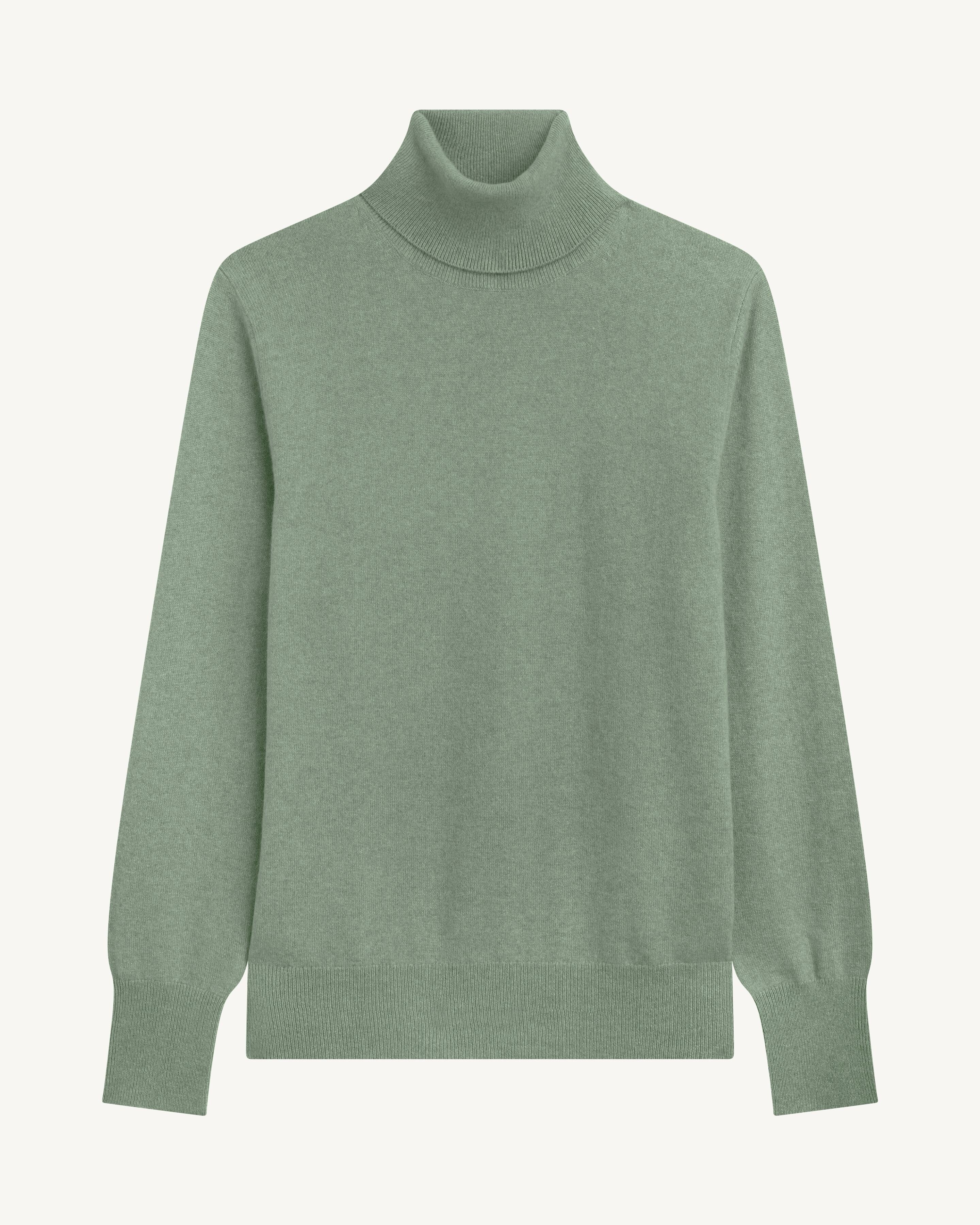 Pull col roulé classique-VERT DE GRIS-100% cachemire