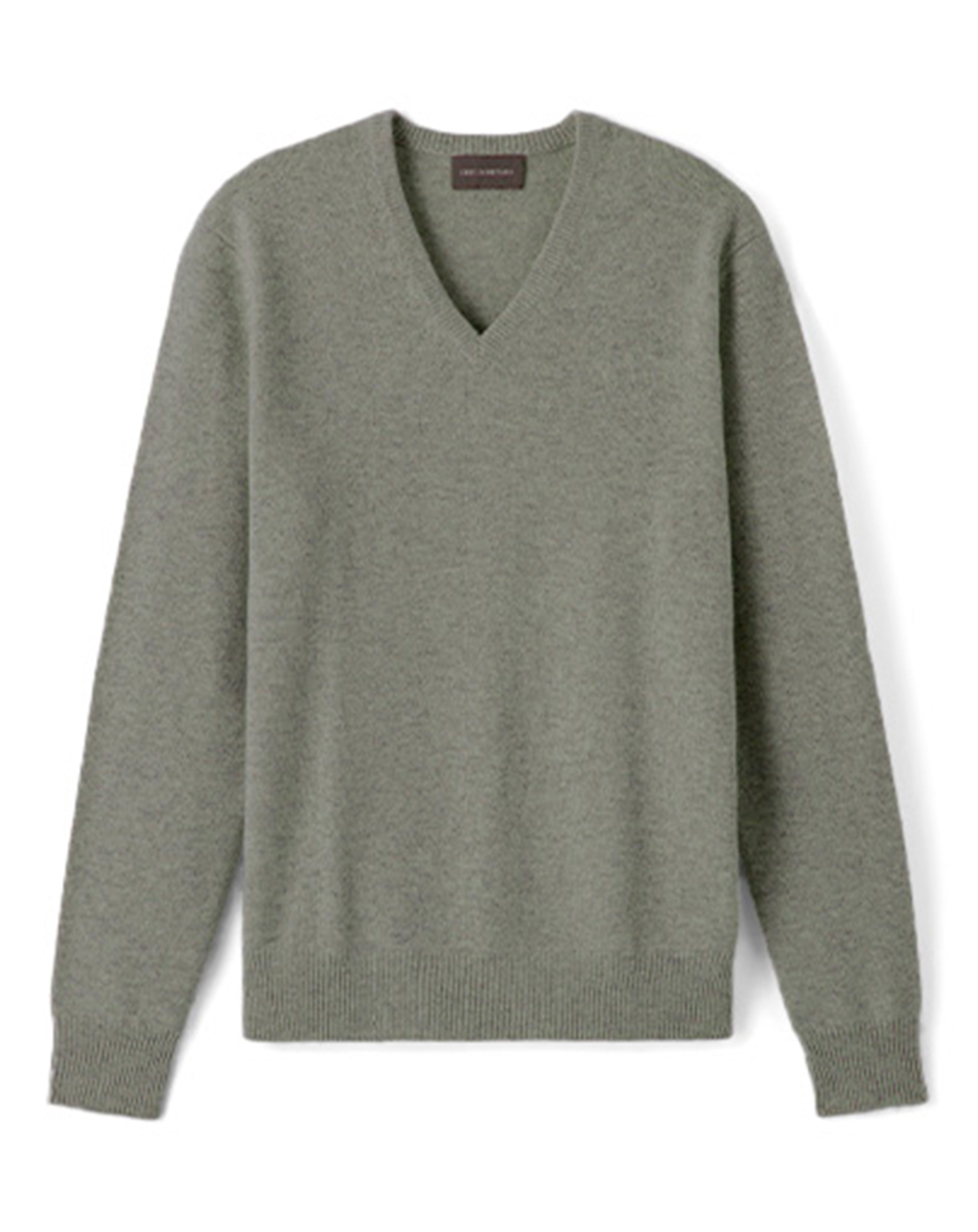 Pull V 4 fils-KAKI-100% cachemire