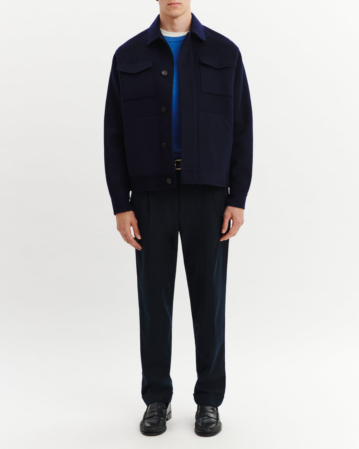 Veste boutonnée à poches-MARINE-90% LAINE 10% CACHEMIRE