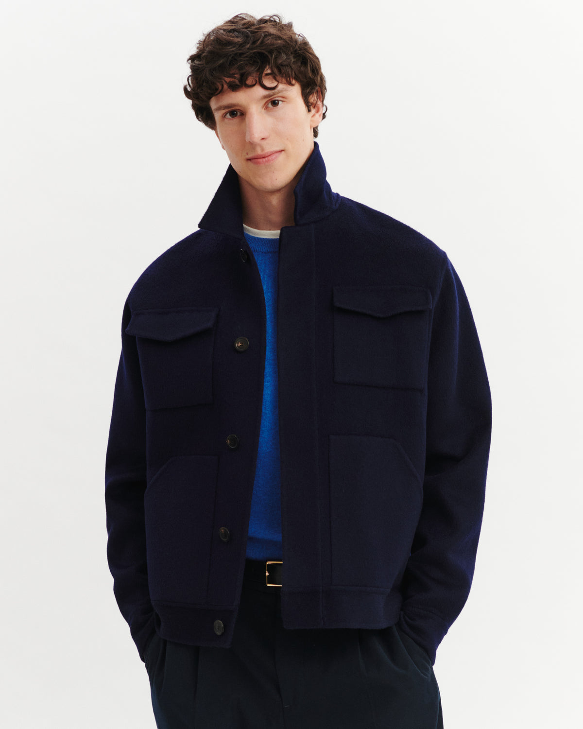 Veste boutonnée à poches-MARINE-90% LAINE 10% CACHEMIRE