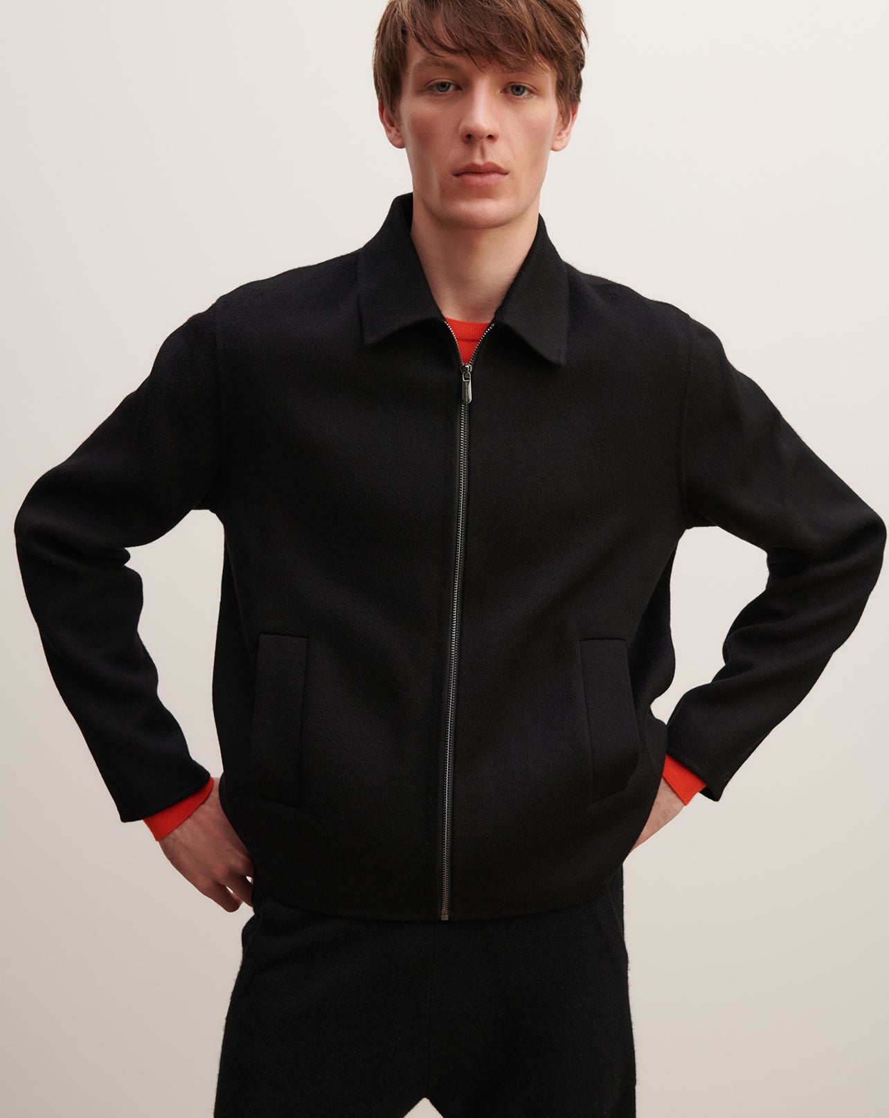 Veste zippée double face-NOIR-90% laine 10% cachemire