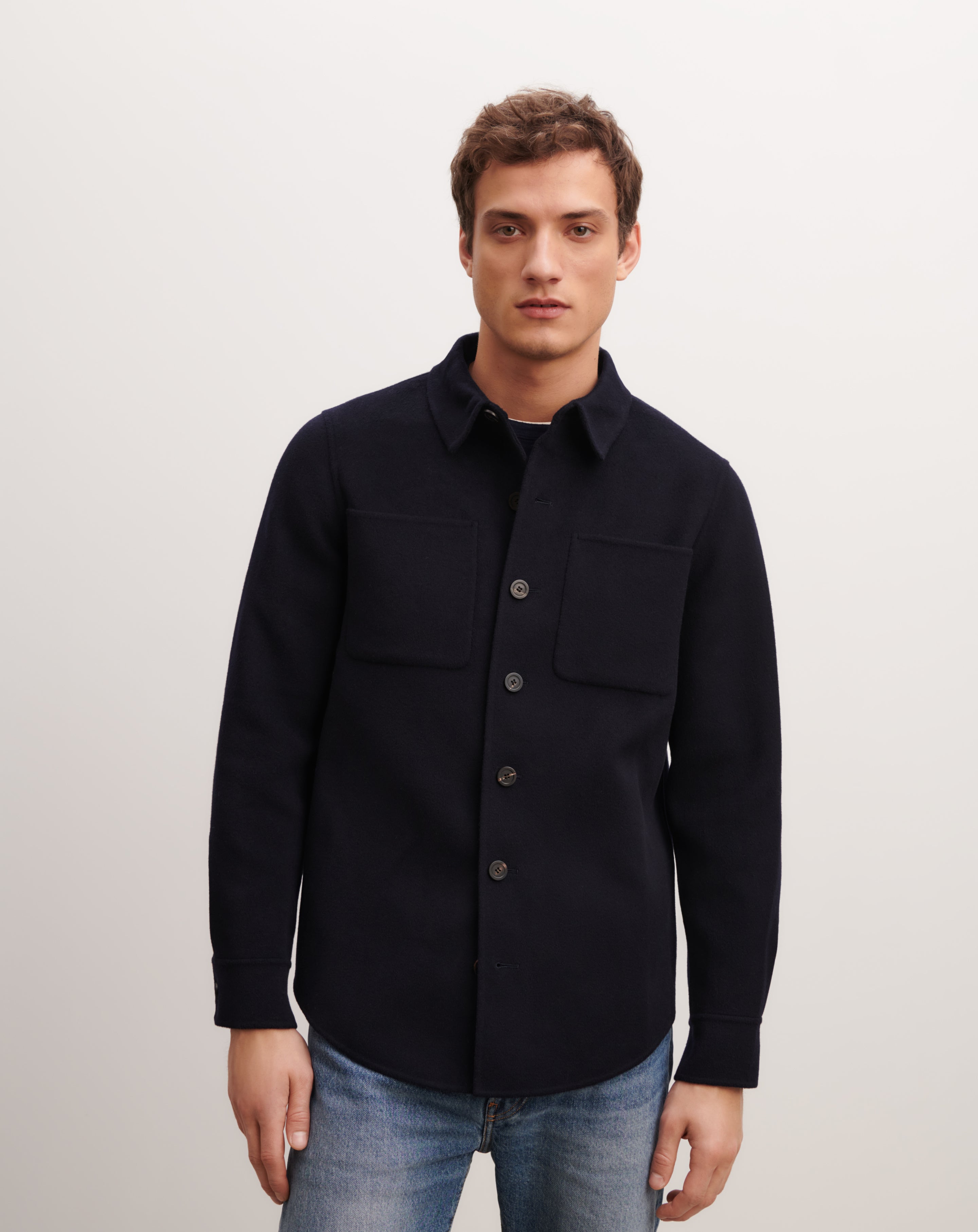 Sur-chemise double face-MARINE-90% laine 10% cachemire