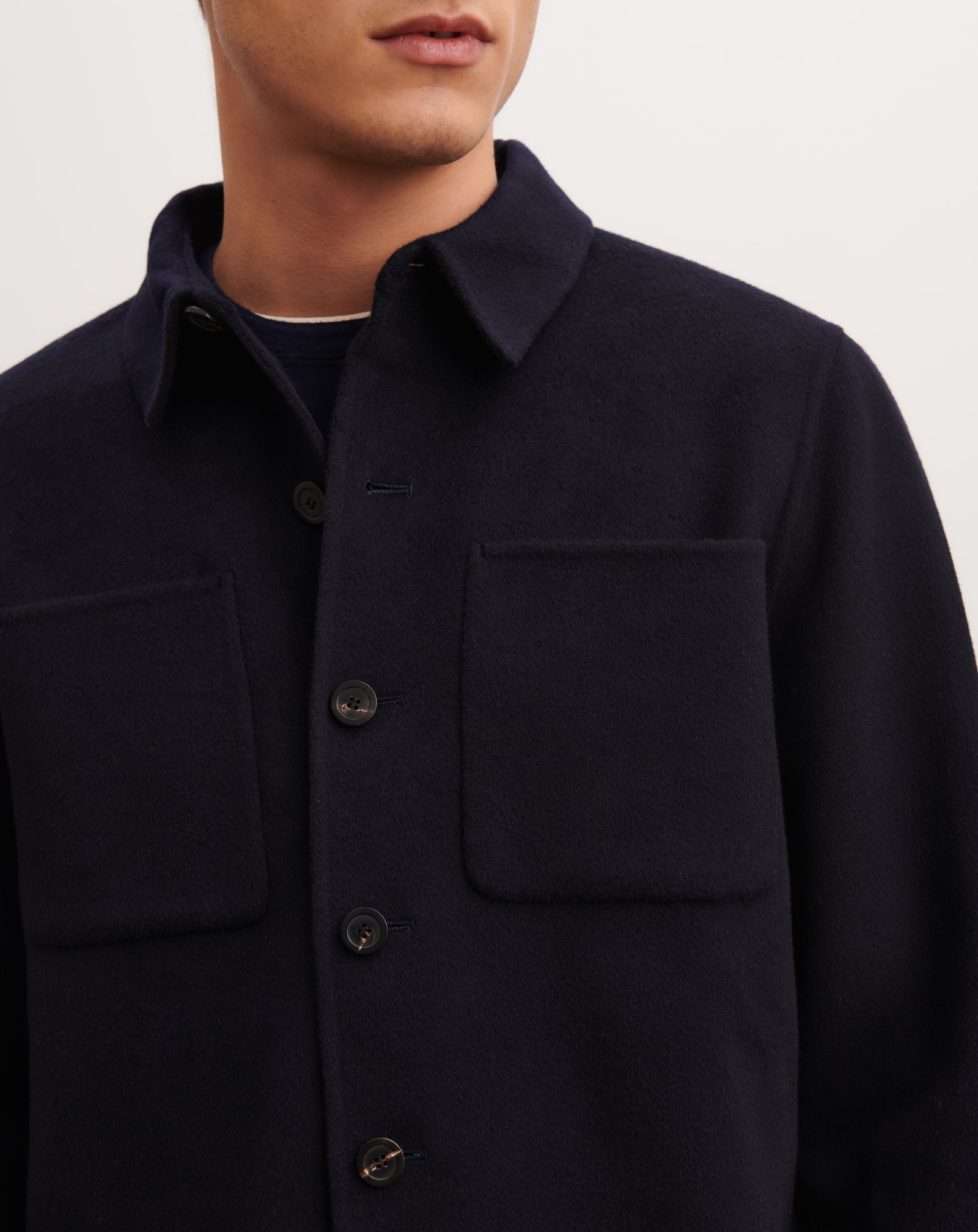 Sur-chemise double face-MARINE-90% laine 10% cachemire