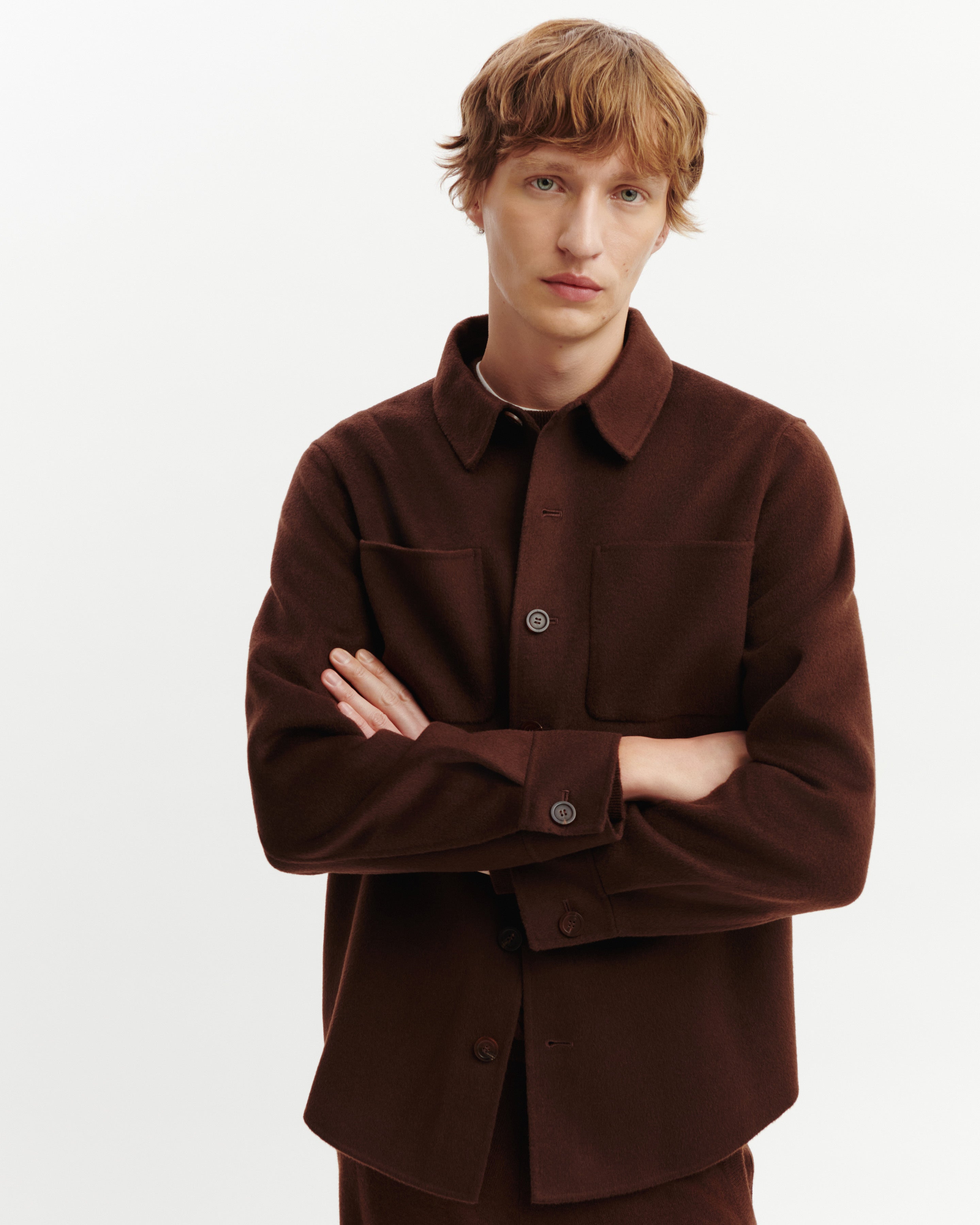 Double-sided overshirt in Cashmere, Wool Men coffee | Eric Bompard