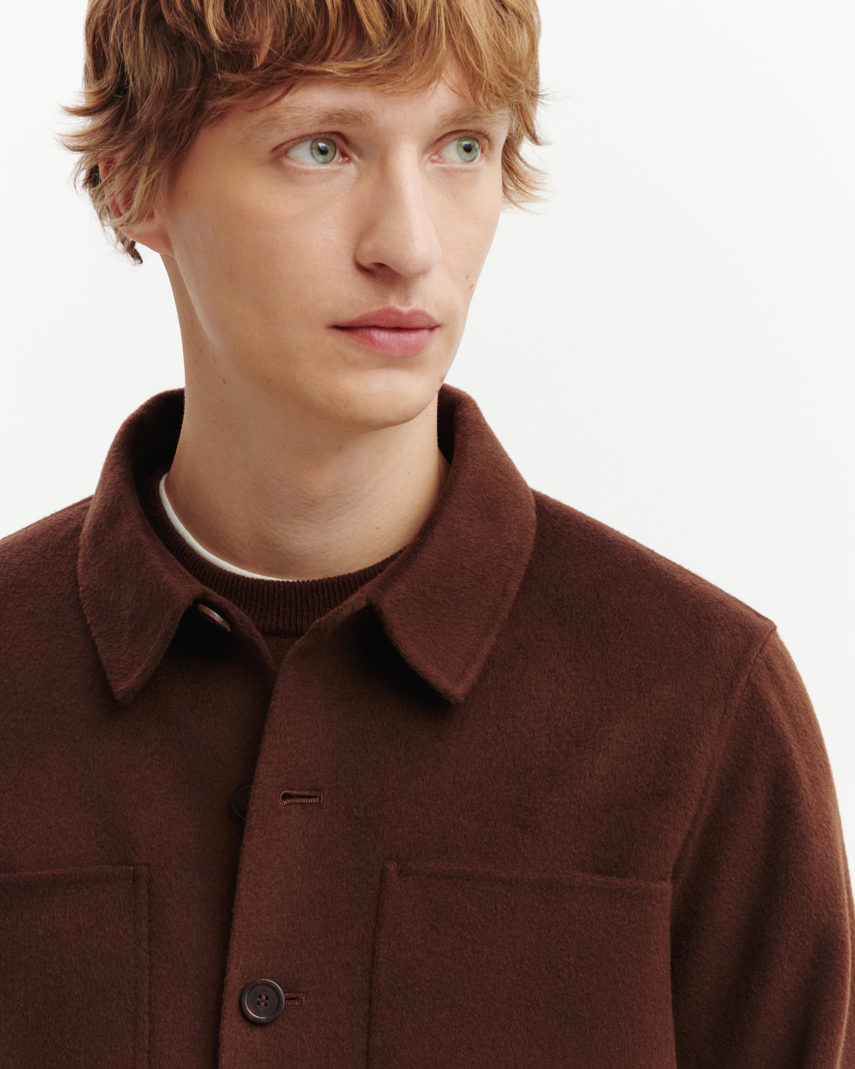 Double-sided overshirt in Cashmere, Wool Men coffee | Eric Bompard