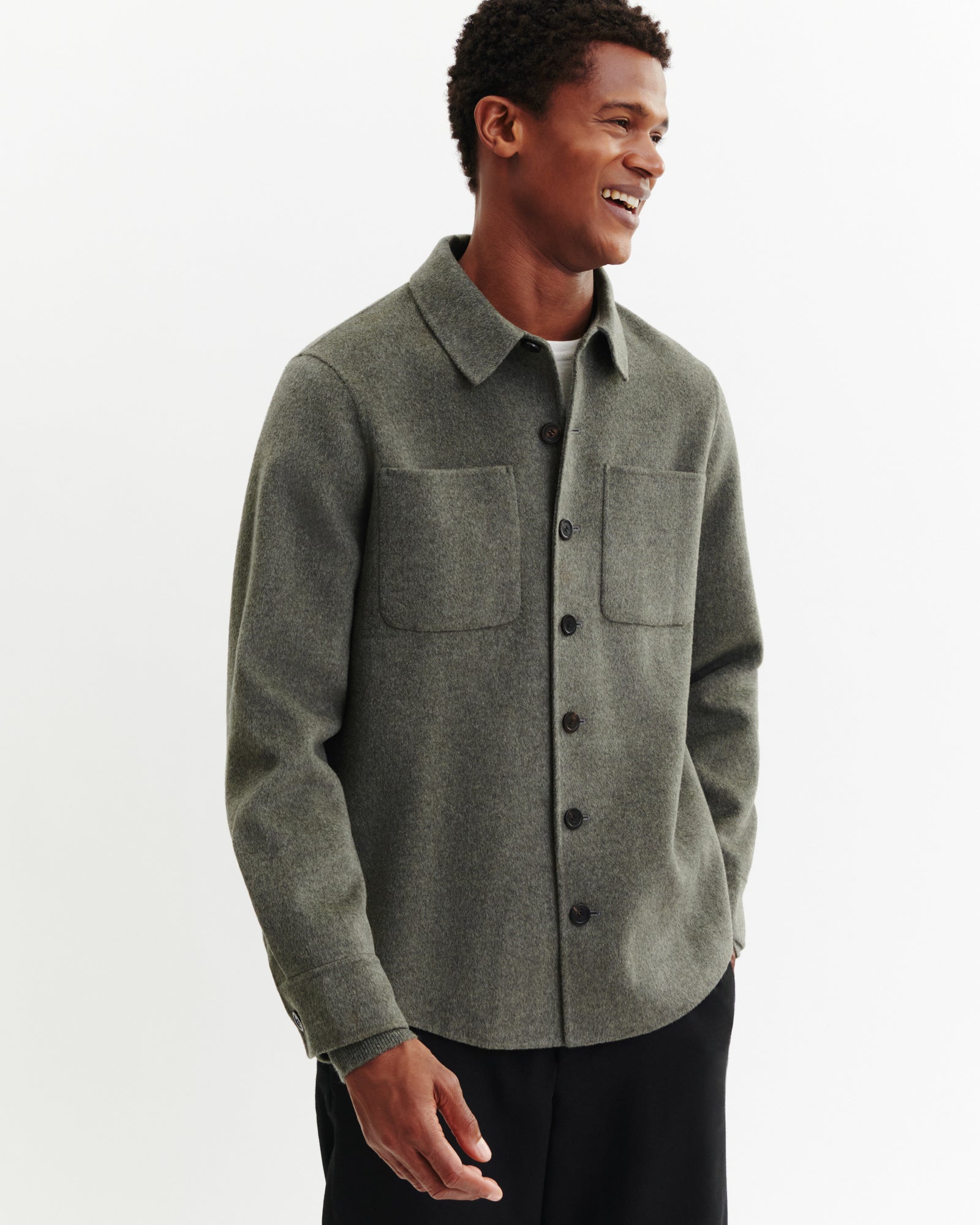 Sur-chemise double face-KAKI OMBRE-90% laine 10% cachemire