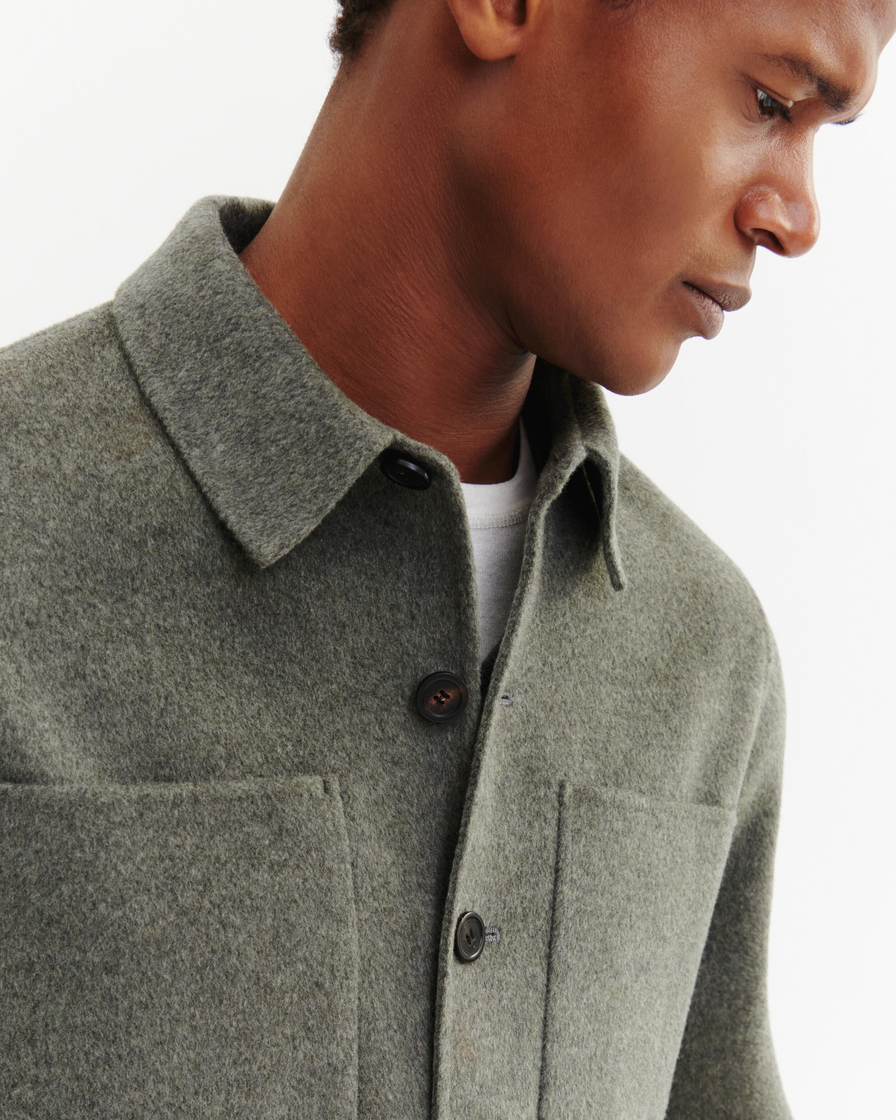 Sur-chemise double face-KAKI OMBRE-90% laine 10% cachemire