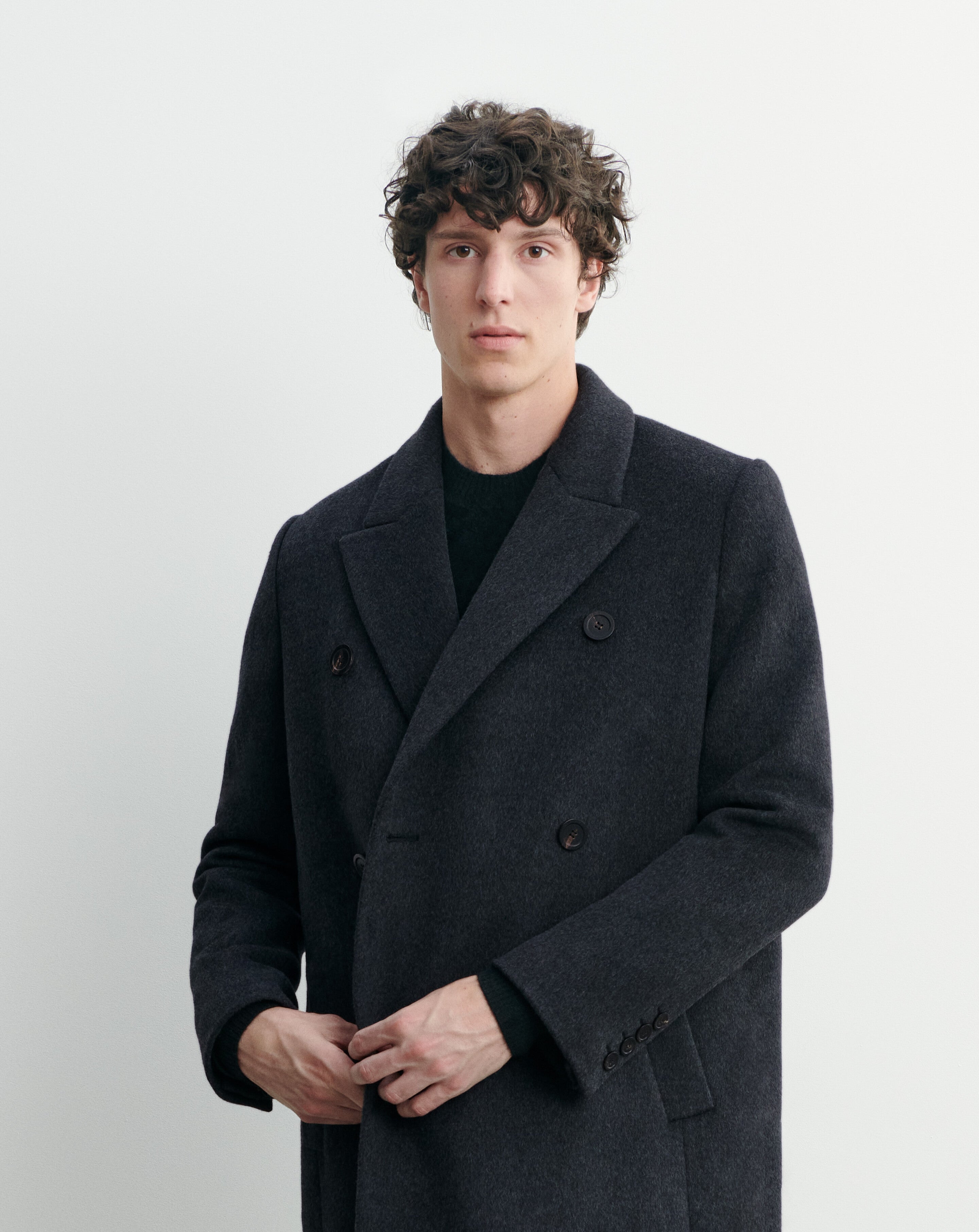Coat with double-breasted fastening in Cashmere, Wool Men kohl