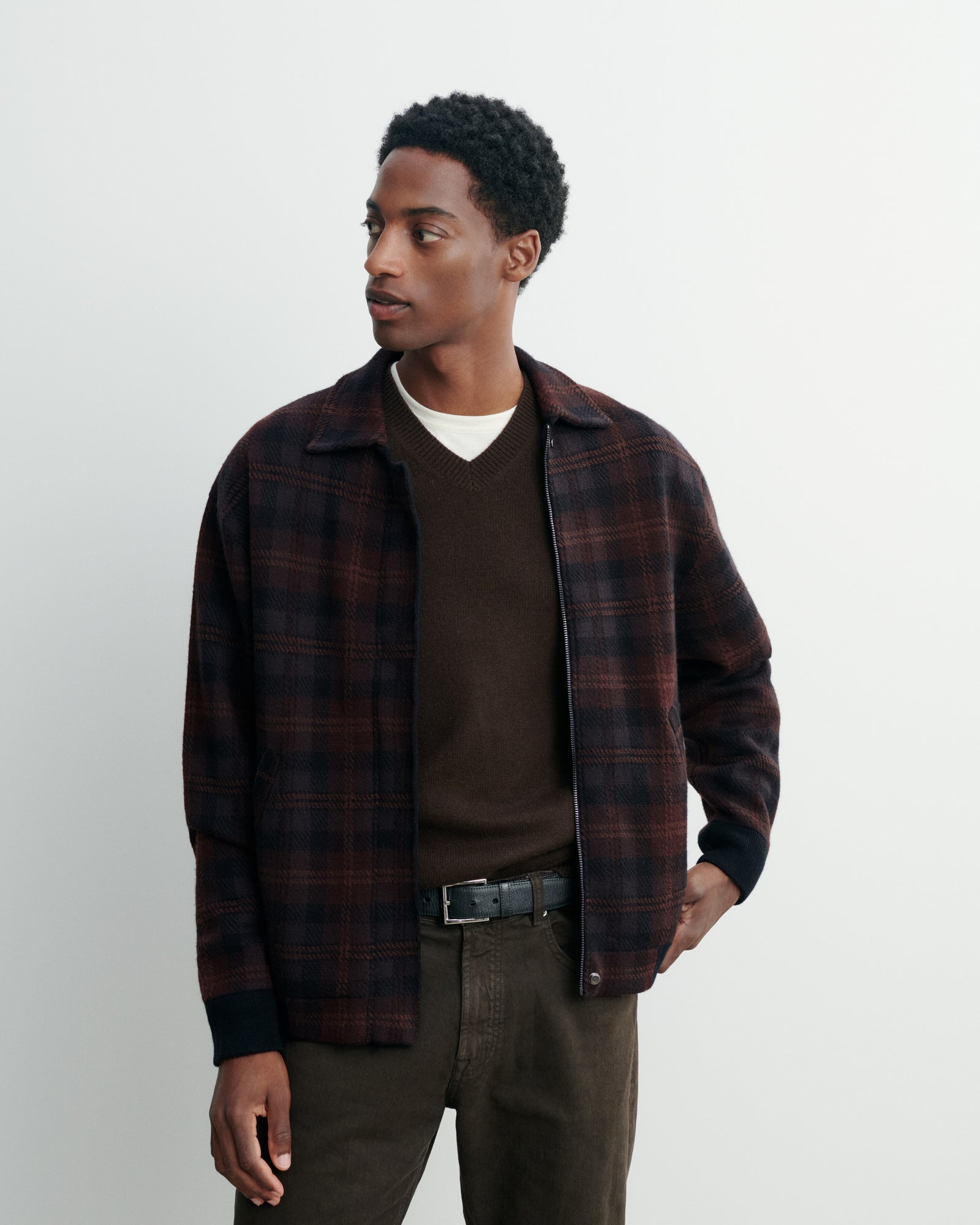 Blouson tartan-CHOCOLAT/NOIR-88% laine 12% cachemire Doublure : 100% nylon