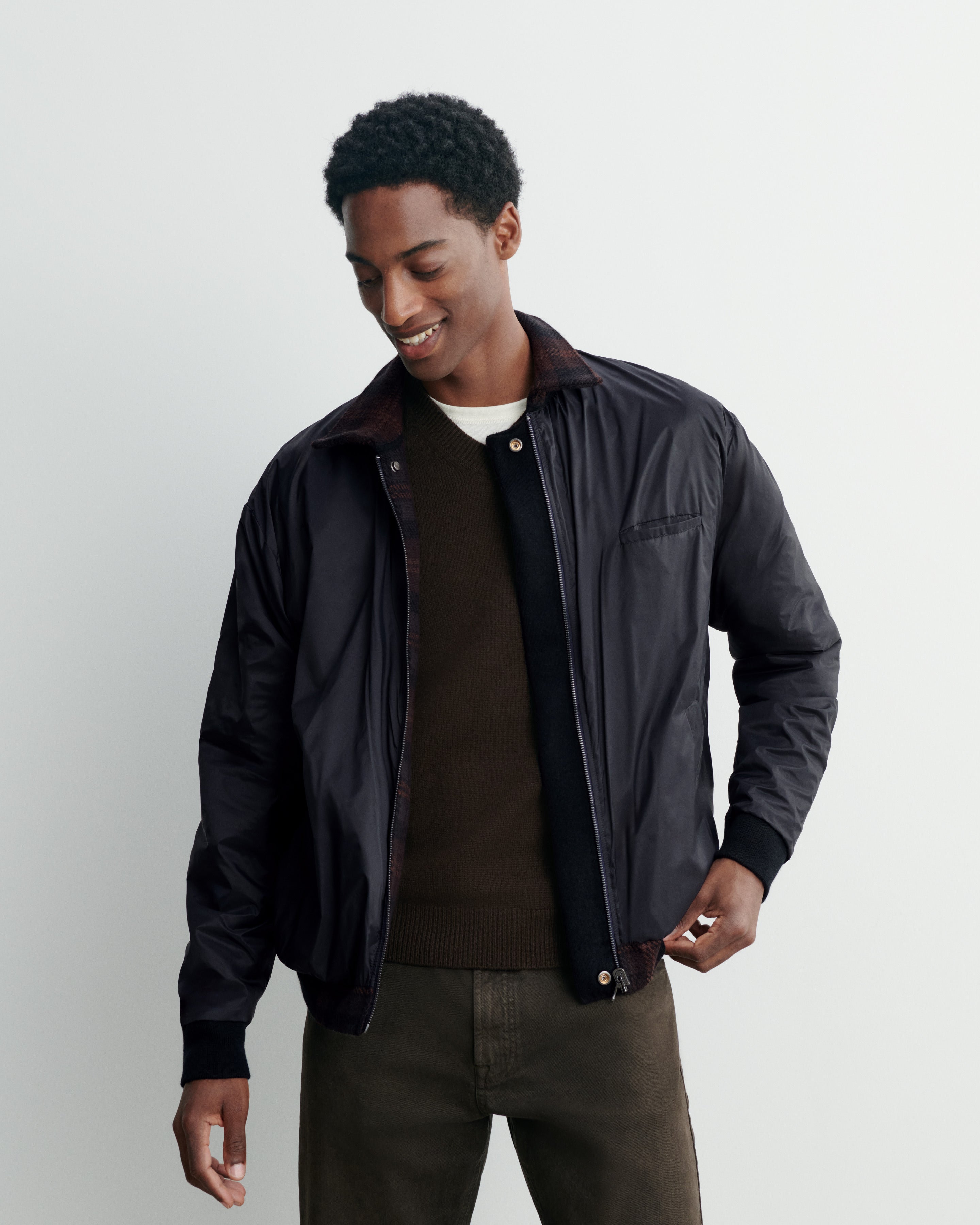 Blouson tartan-CHOCOLAT/NOIR-88% laine 12% cachemire Doublure : 100% nylon