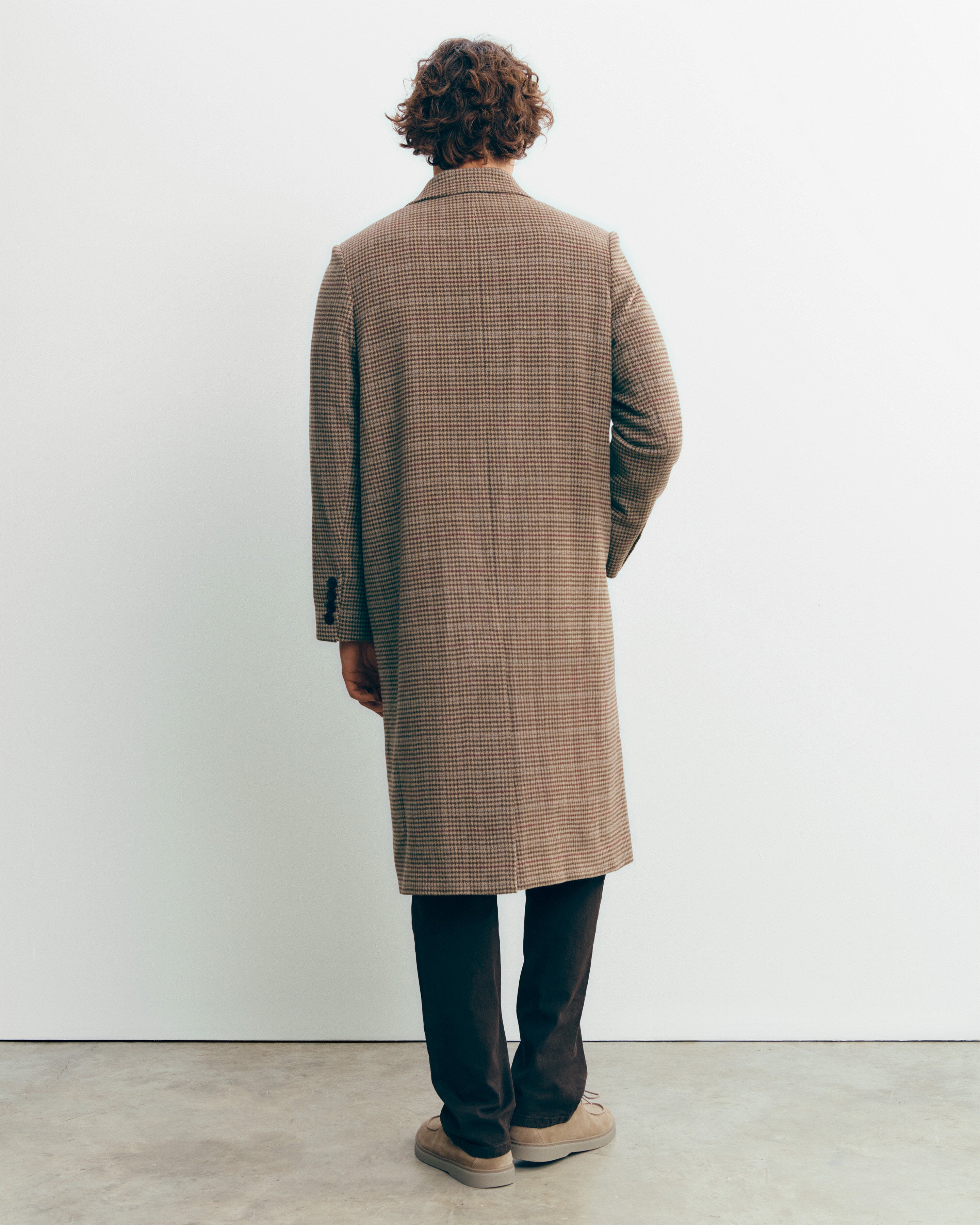 Houndstooth coat in Cashmere, Yak Men millet/chocolate brown
