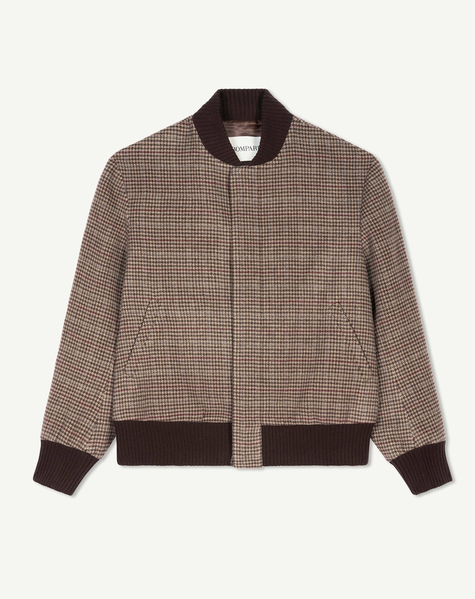 Bomber pied de poule-MILLET/CHOCOLAT-48% yack 47% laine 5% cachemire Bords-côtes : 50% laine 50% cachemire Doublure : 55% polyester 45% viscose