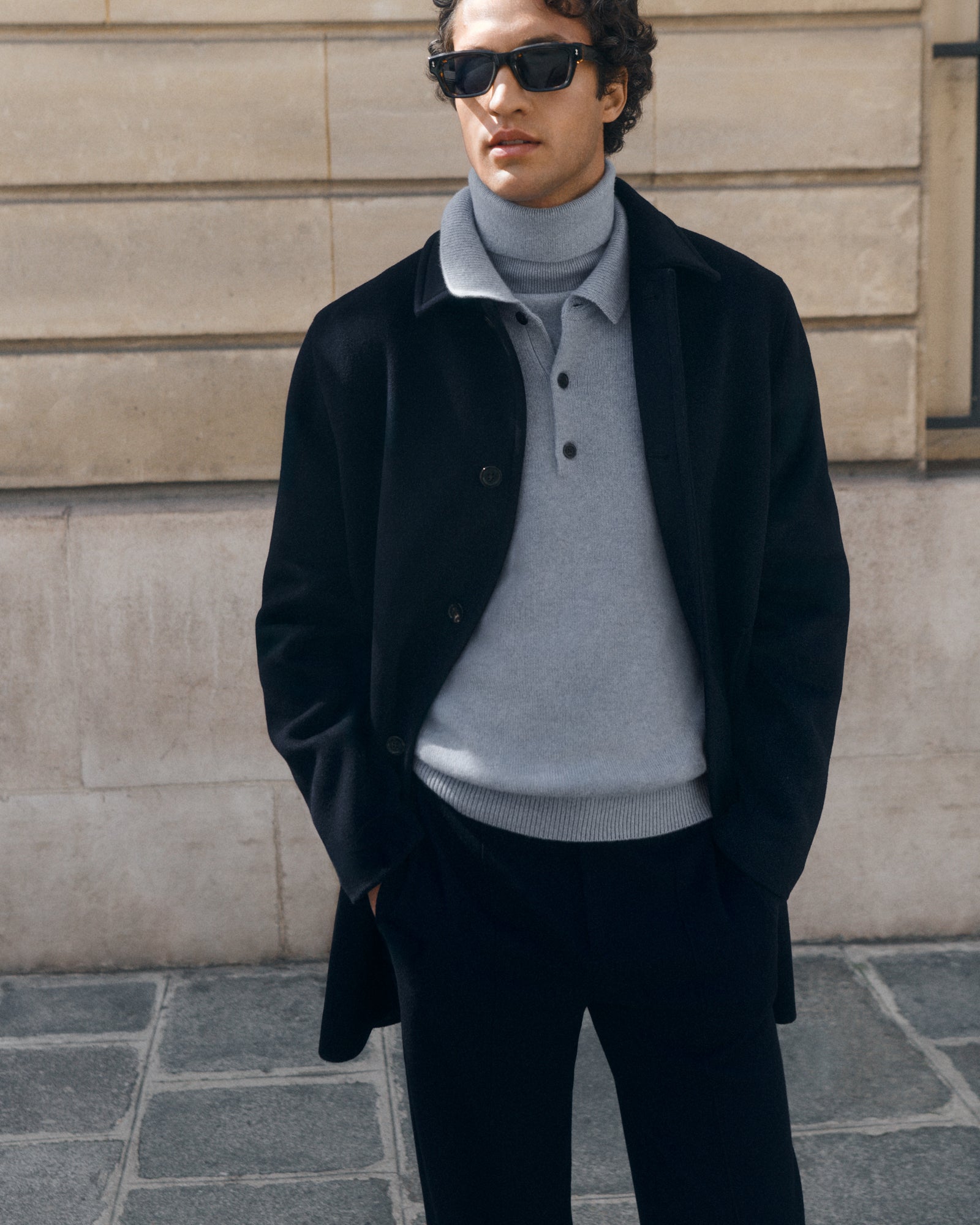 Manteau double face-MARINE-90% laine 10% cachemire