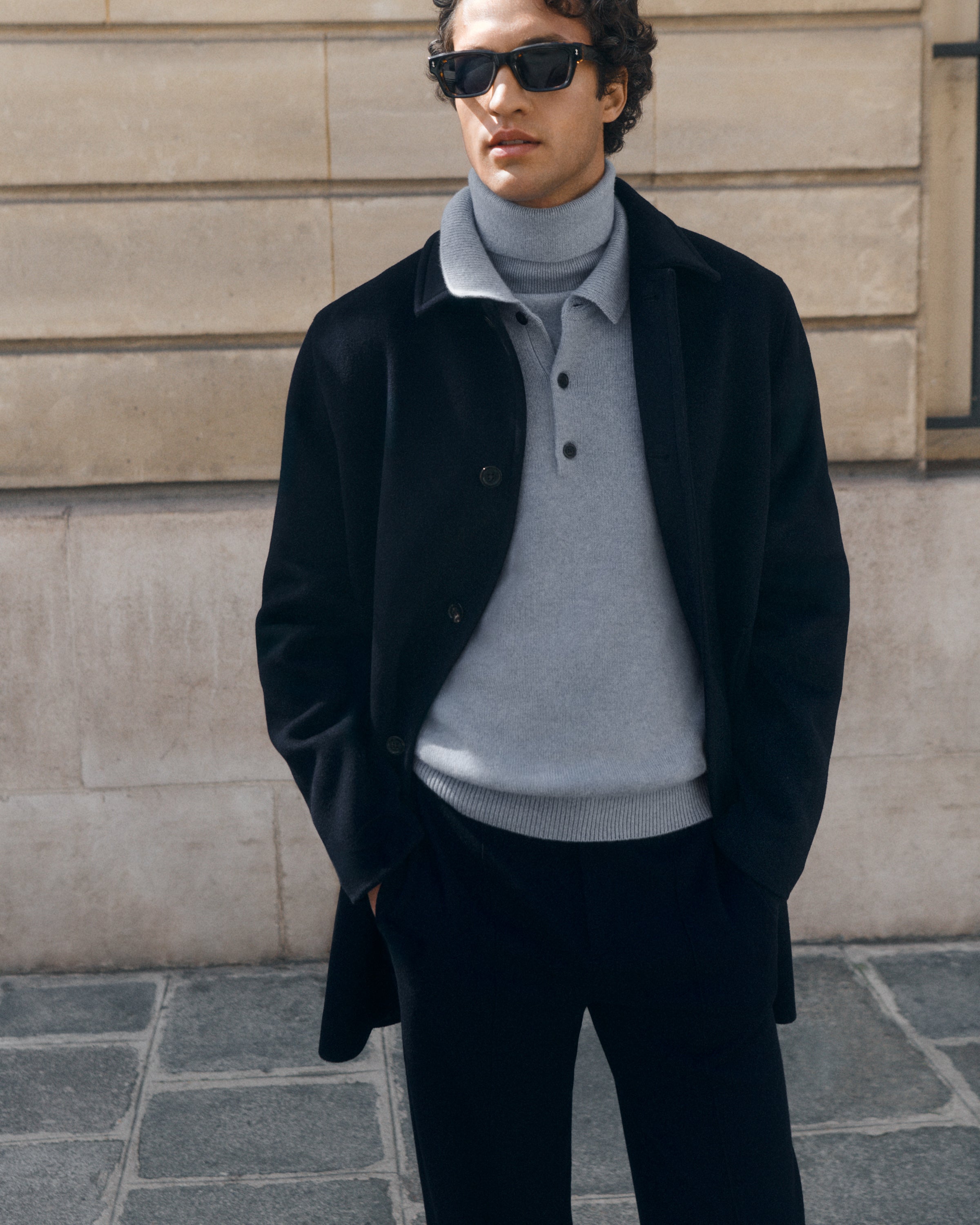 Manteau double face-MARINE-90% laine 10% cachemire