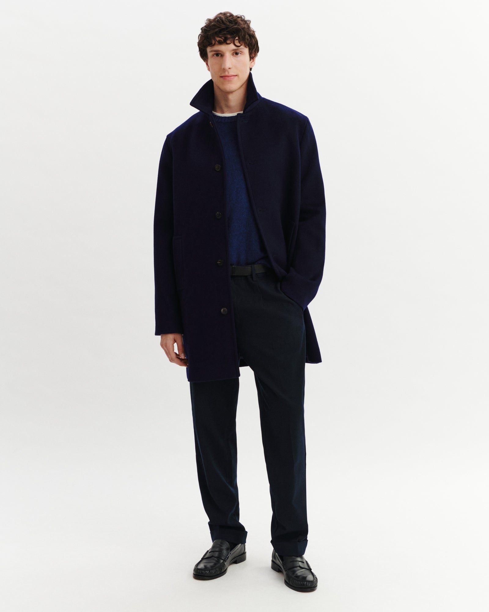 Manteau double face-MARINE-90% laine 10% cachemire