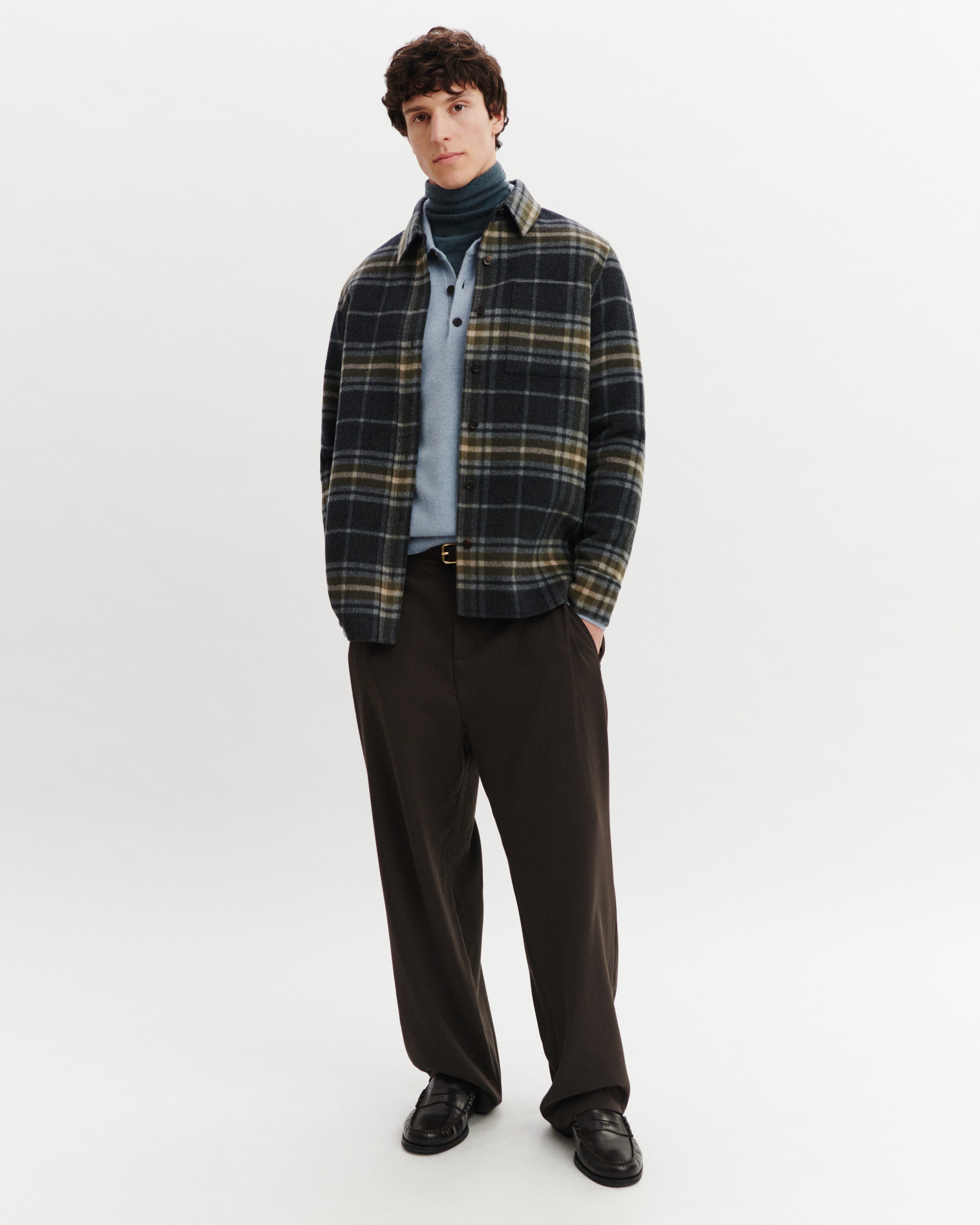 Surchemise double face tartan-CHARBON/OLIVE-90% laine 10% cachemire
