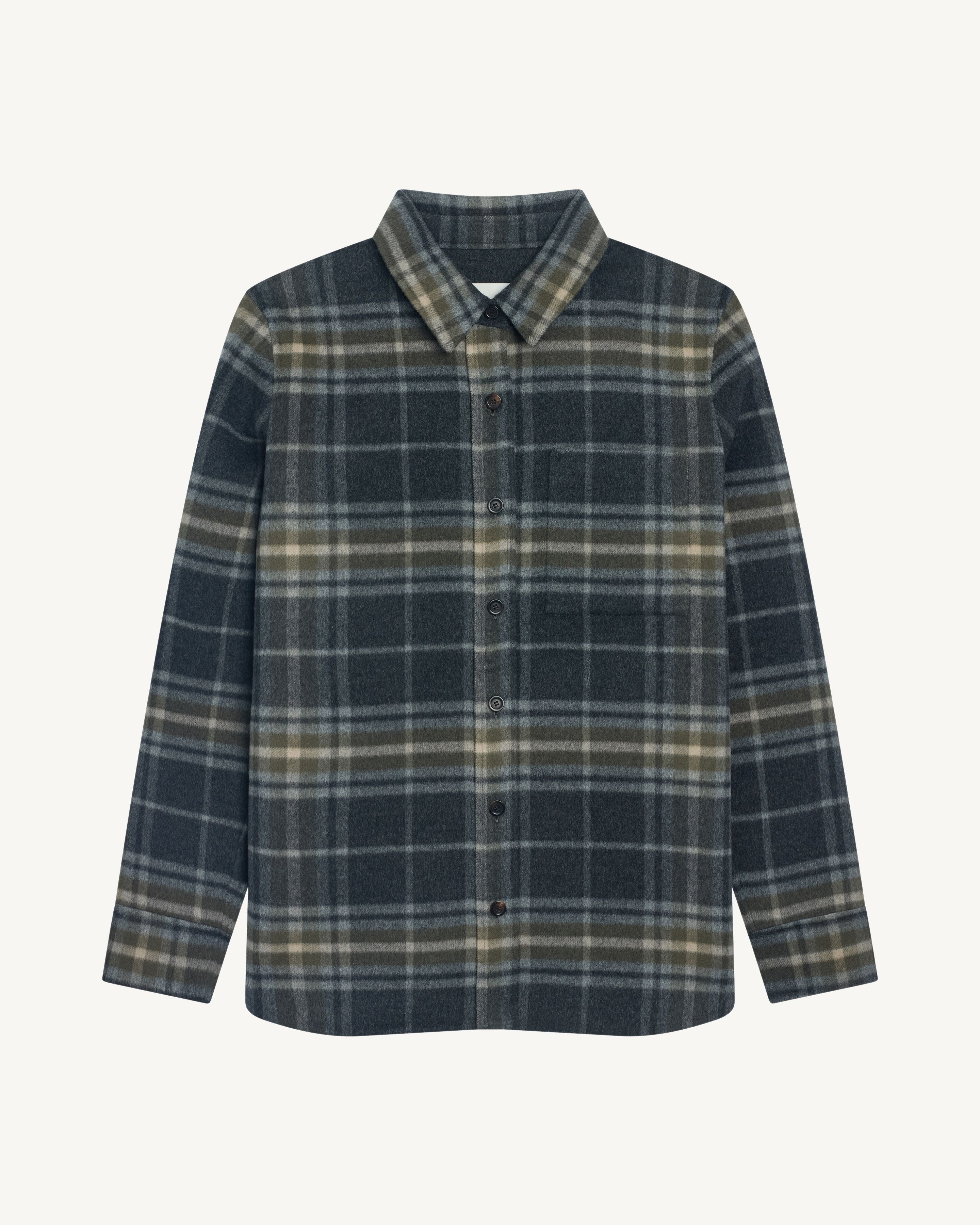 Surchemise double face tartan-CHARBON/OLIVE-90% laine 10% cachemire