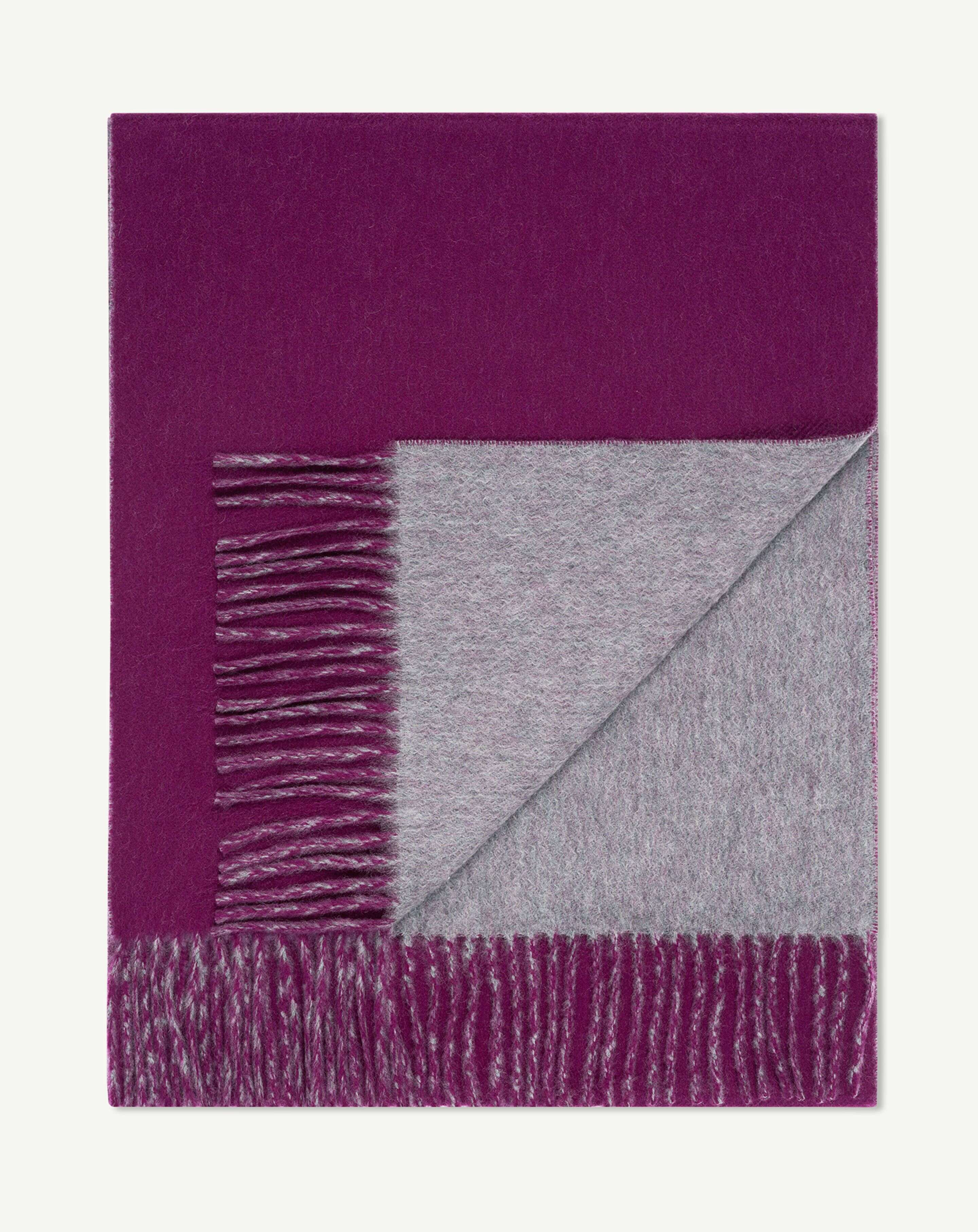 Echarpe double face-PRUNE DAMAS/GRIS METEORITE-100% cachemire