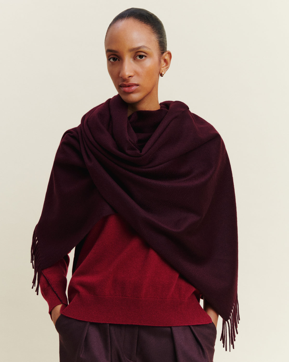 Maxi écharpe Origines-GRENAT-100% cachemire