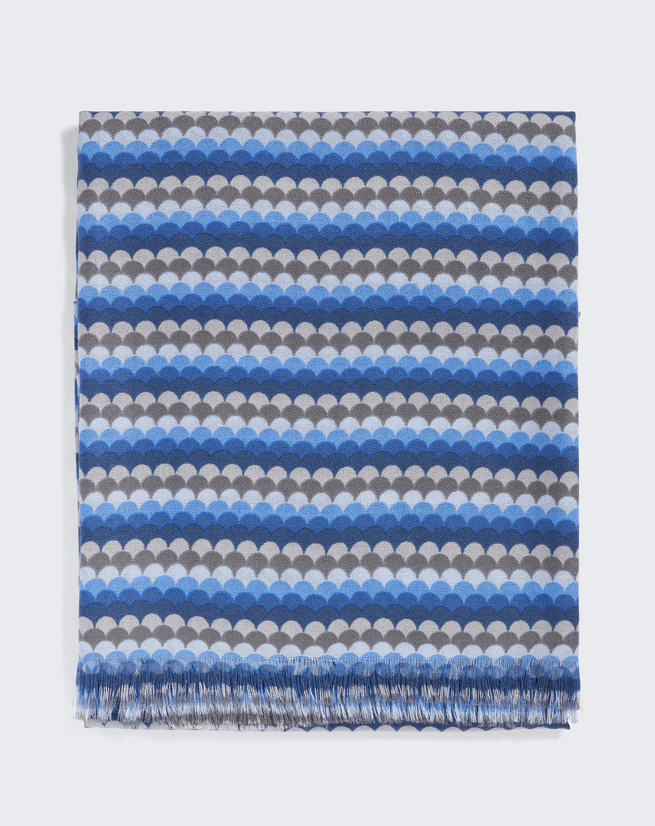Étole imprimée mini écailles-BLEU KINETIC-100% CACHEMIRE