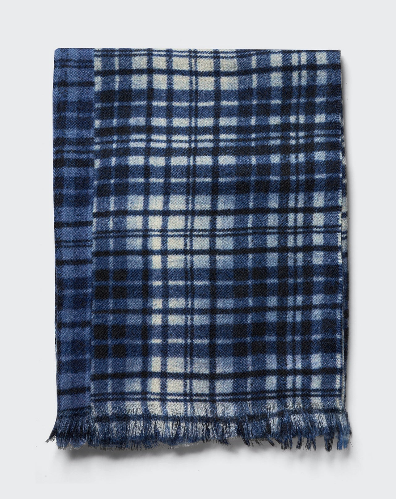 Étole imprimée patchwork tartan-BLEU NOCTURNE-100% cachemire