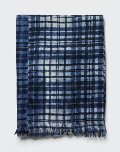 Étole imprimée patchwork tartan-BLEU NOCTURNE-100% cachemire