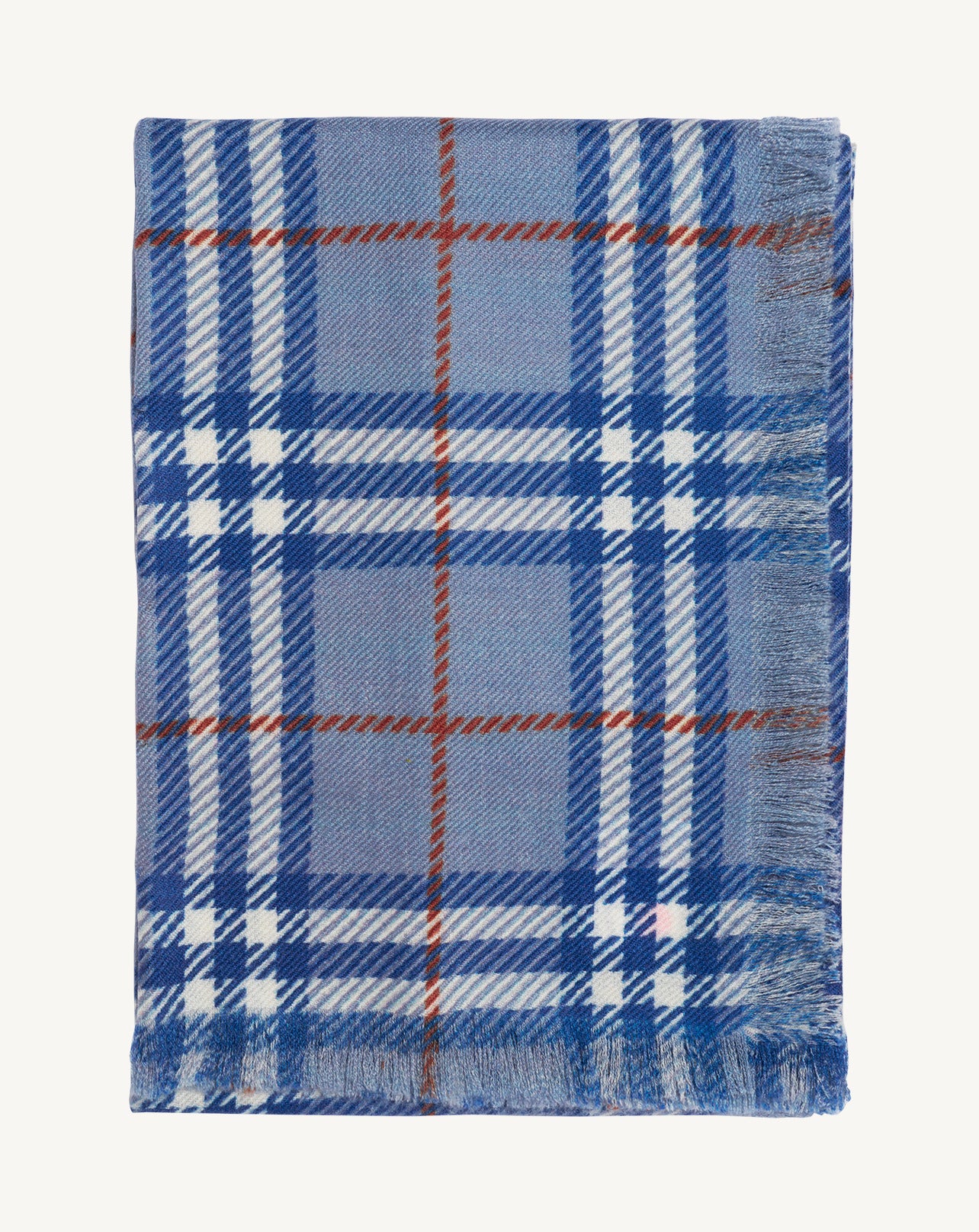 Carré en twill imprimé-BLEU MONTAGNE/ERABLE-100% cachemire